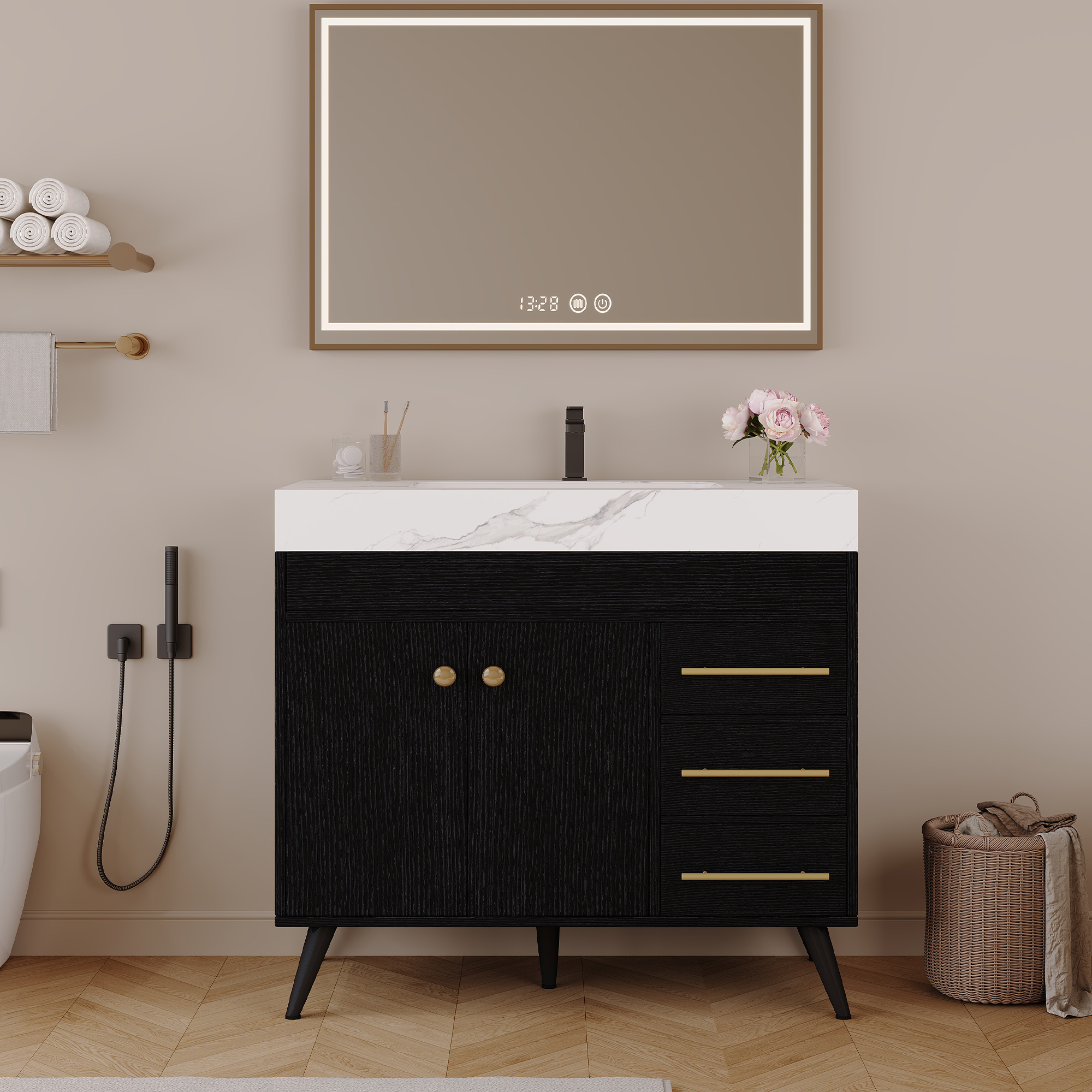 Vanité salle bain 36" lavabo céramique marbre