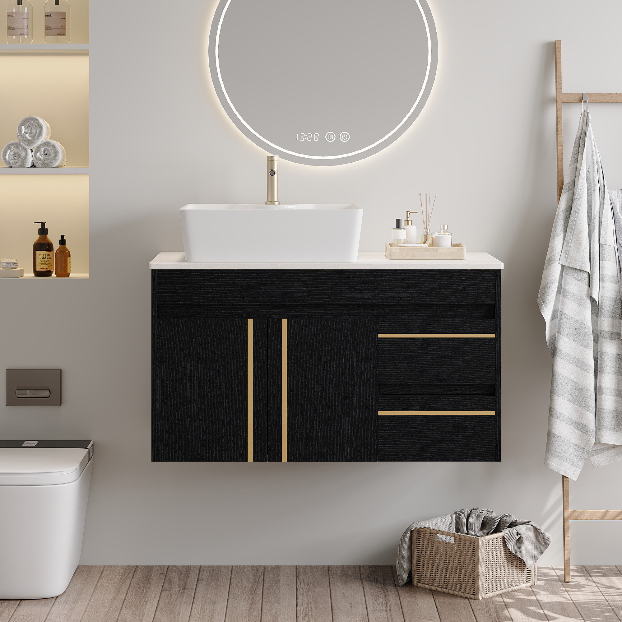 Vanité murale salle de bain 36 po, lavabo céramique