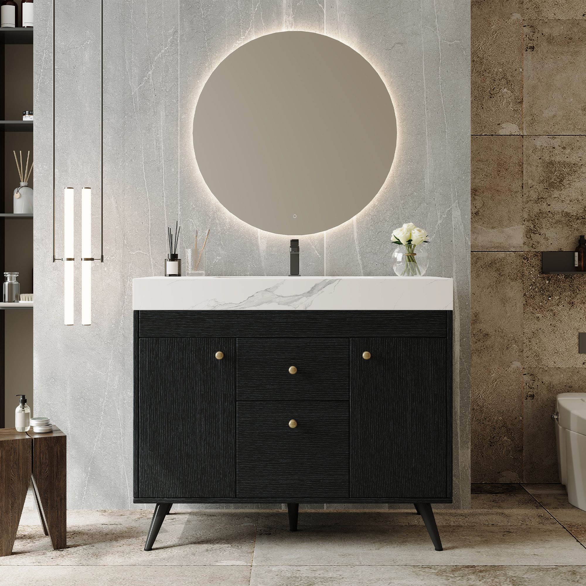 Vanité Salle Bain 36po Pierre Frittée Évier Céramique