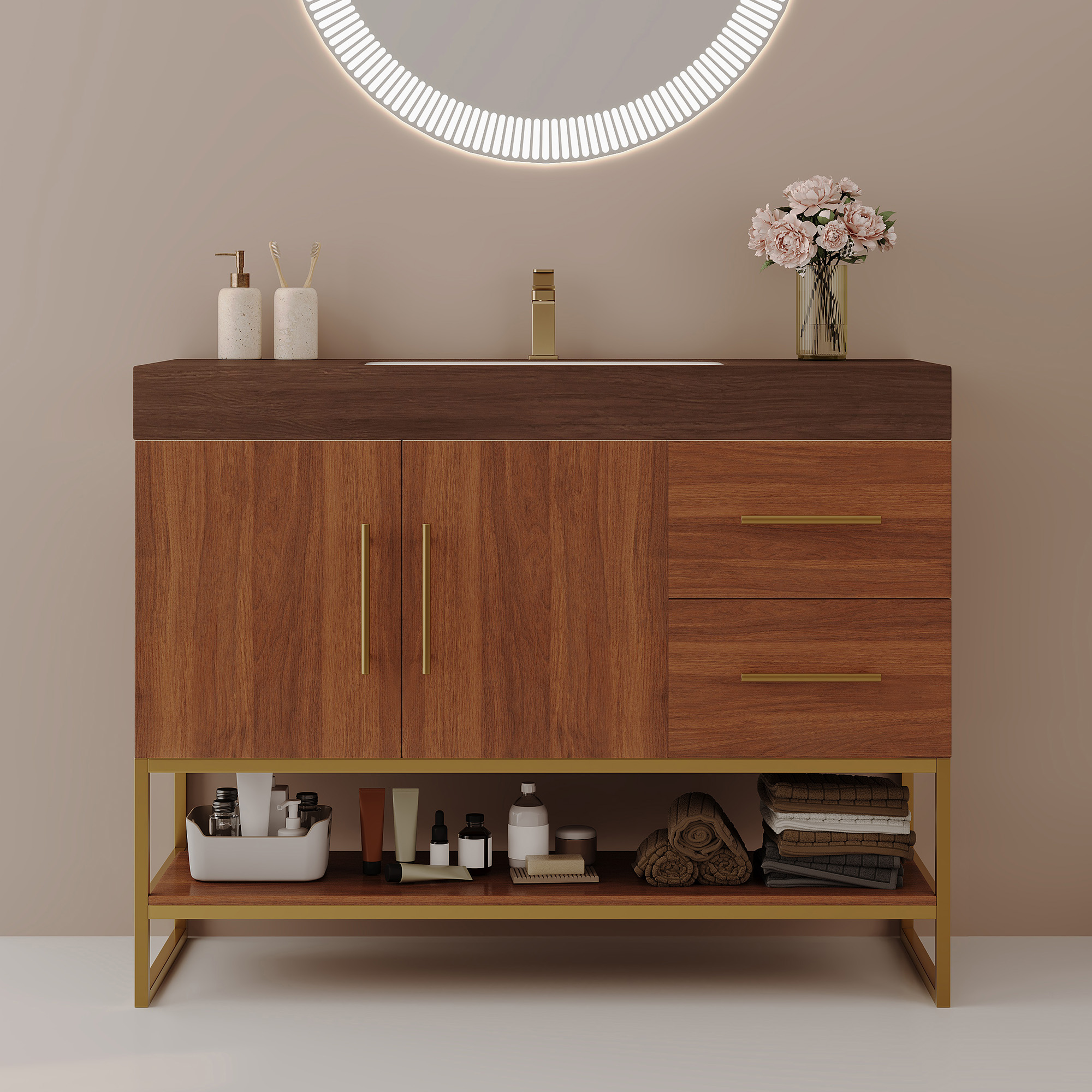 Meuble lavabo 36", céramique, pierre frittée