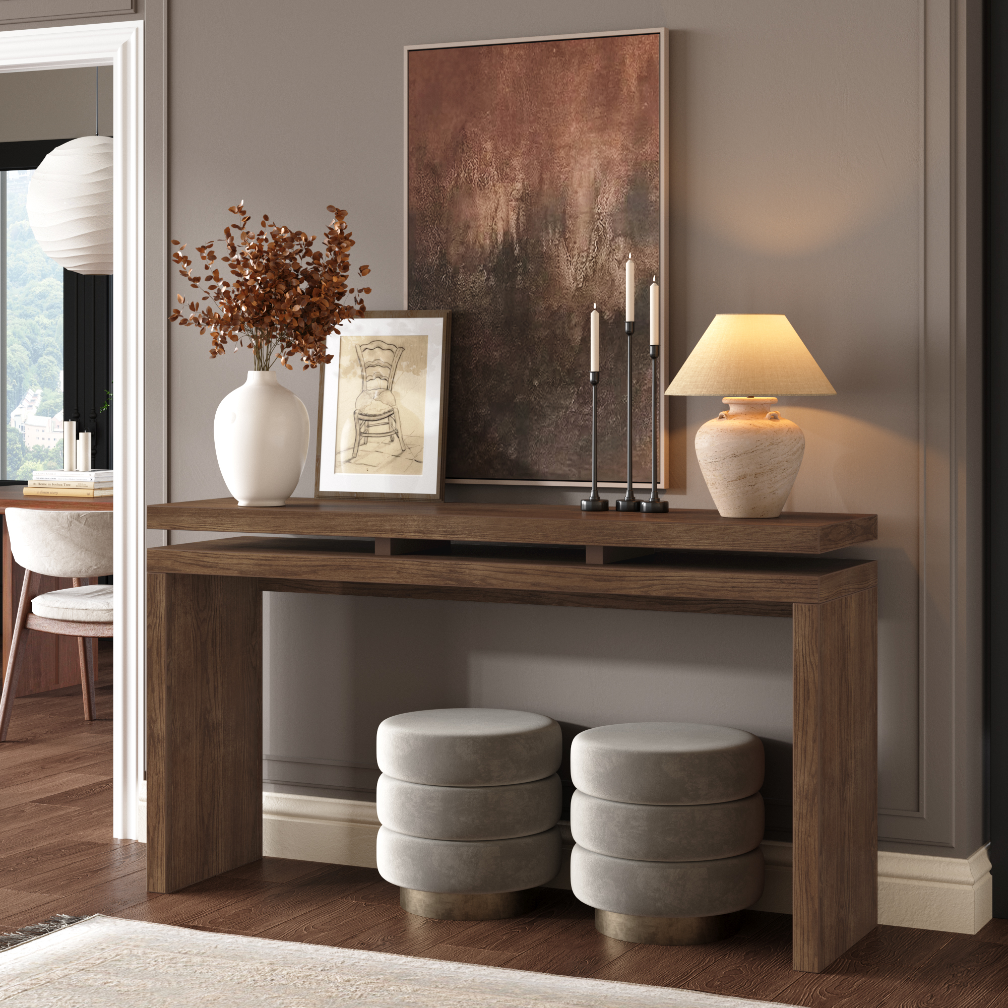 Table console 60'', ferme antique, bois et MDF