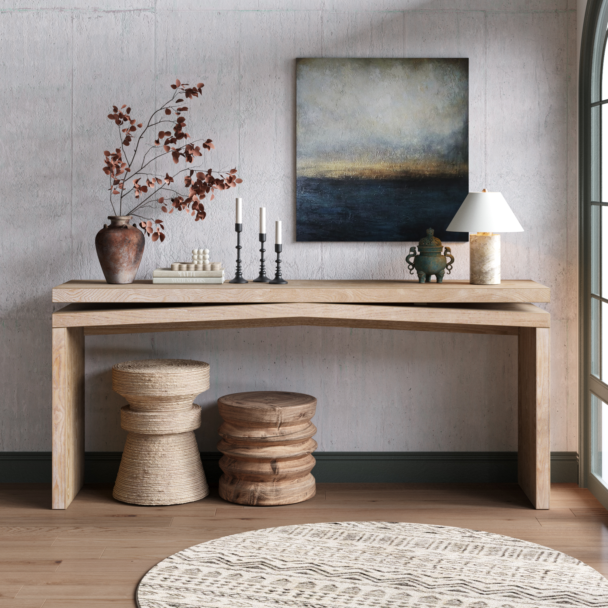 Console bois rustique 65 po ferme style campagnard