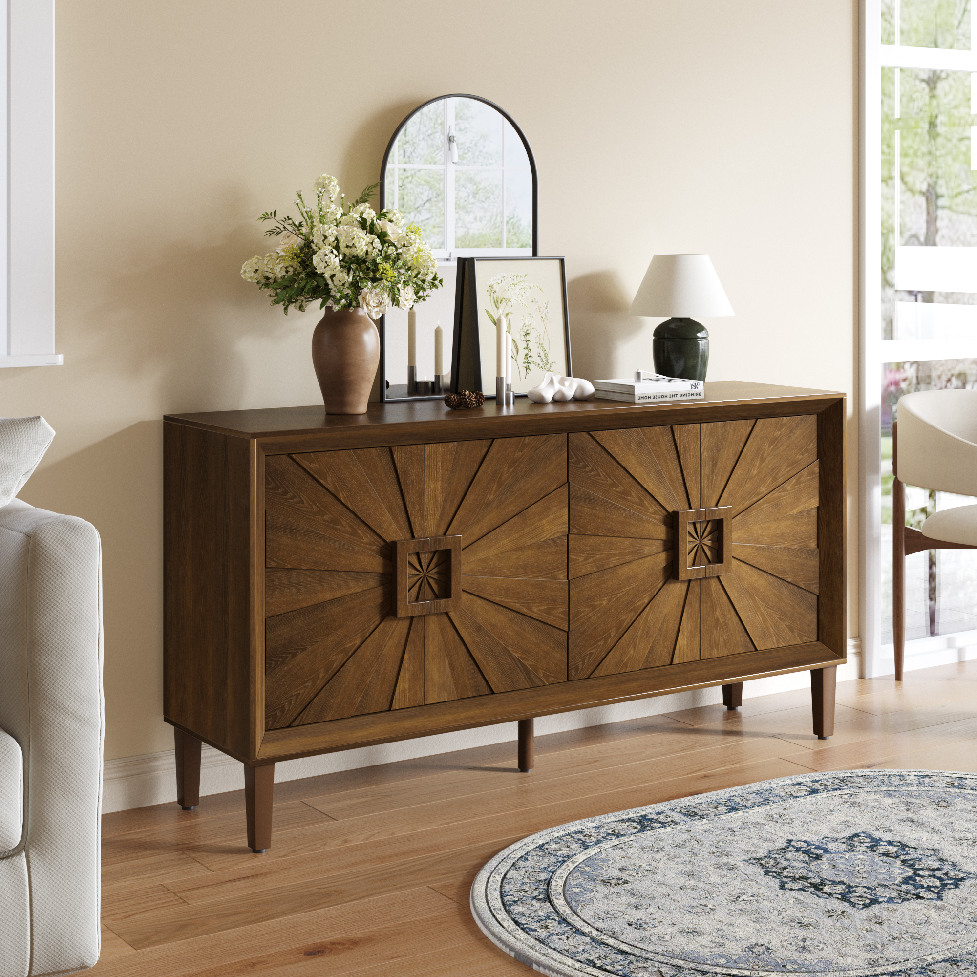 Meuble TV credenza rustique 60po brun antique, portes design