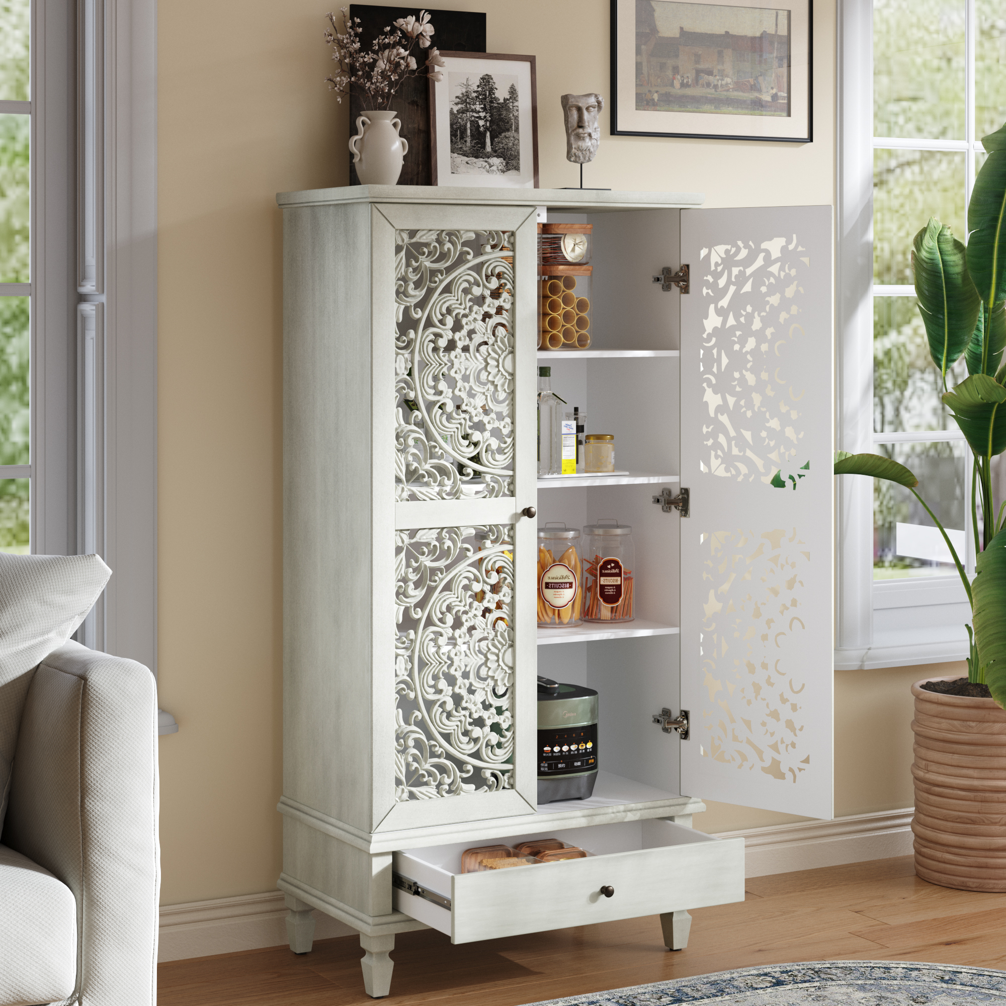Armoire rangement 55 po bois rustique 2 portes grise