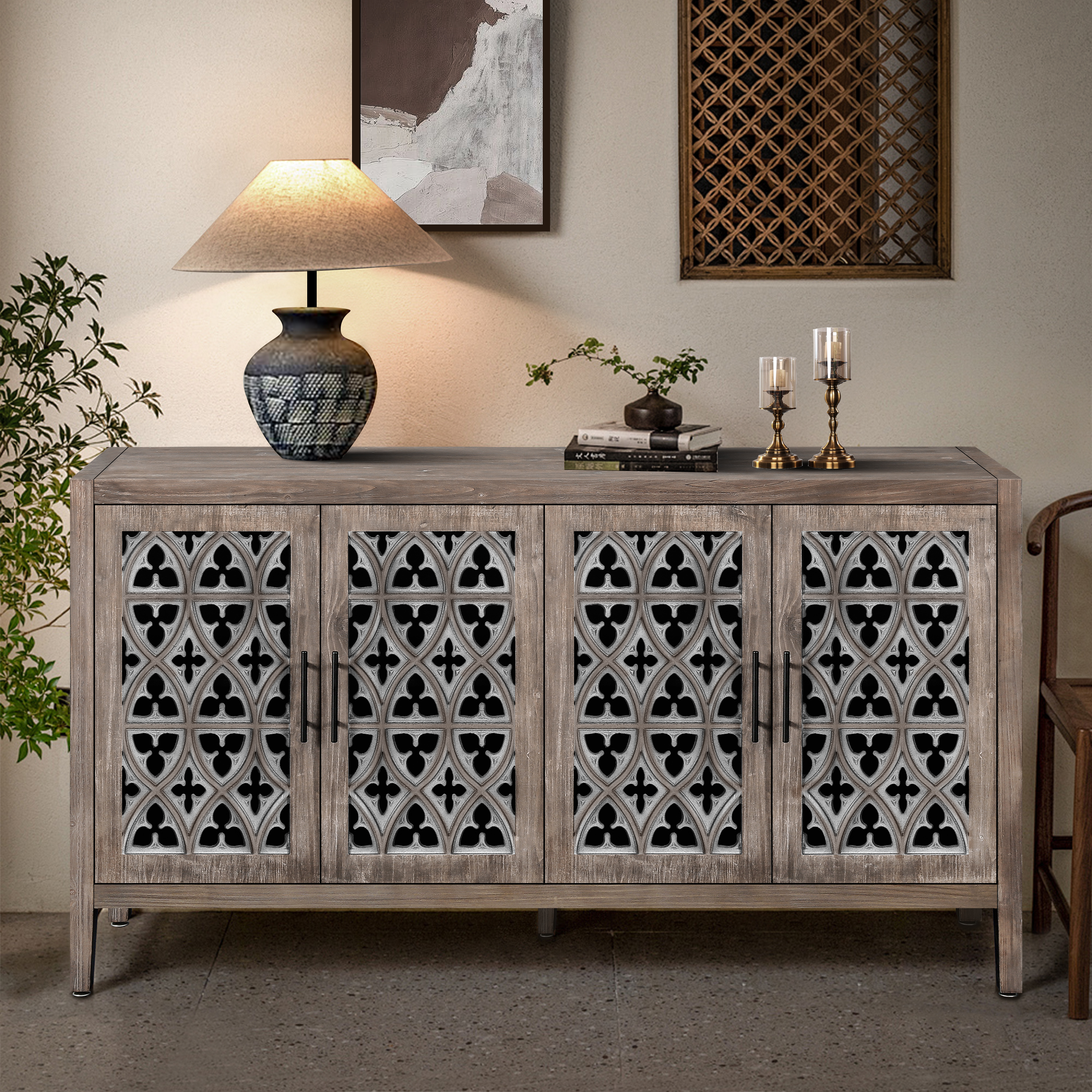 Armoire 4 portes style campagnard américain, brun