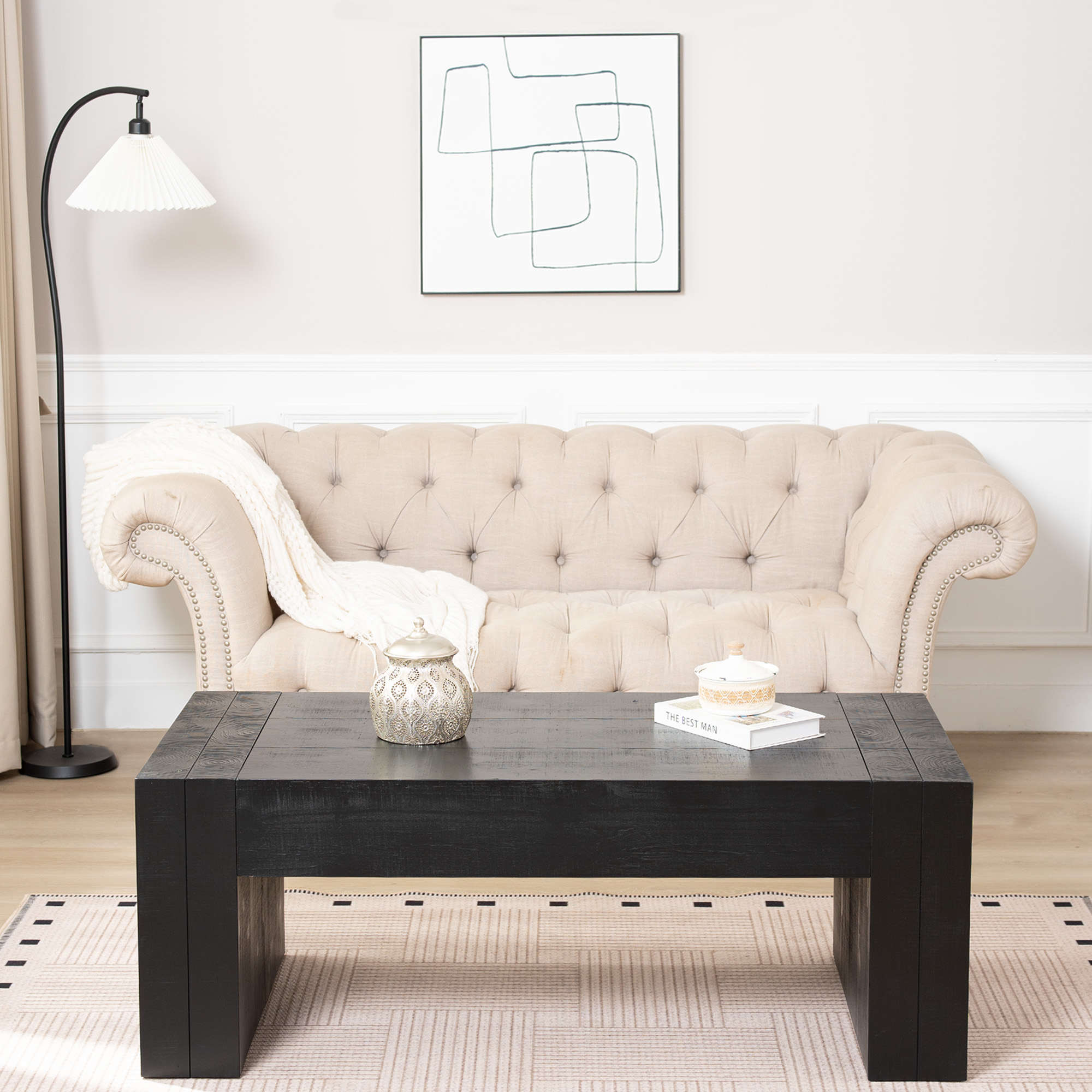 Table café bois noir 49po style fermette