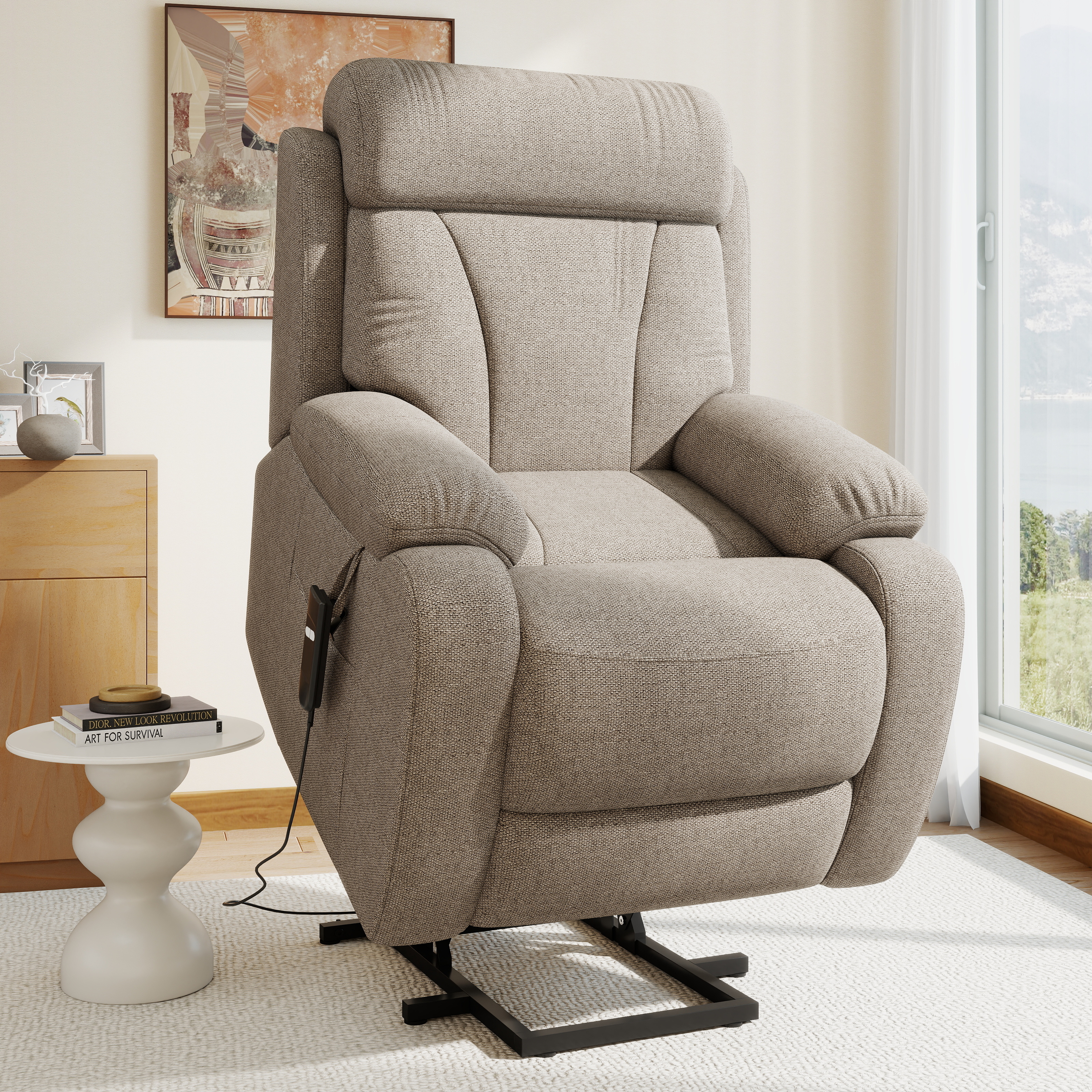 Fauteuil releveur brun, velours flocon, télécommande