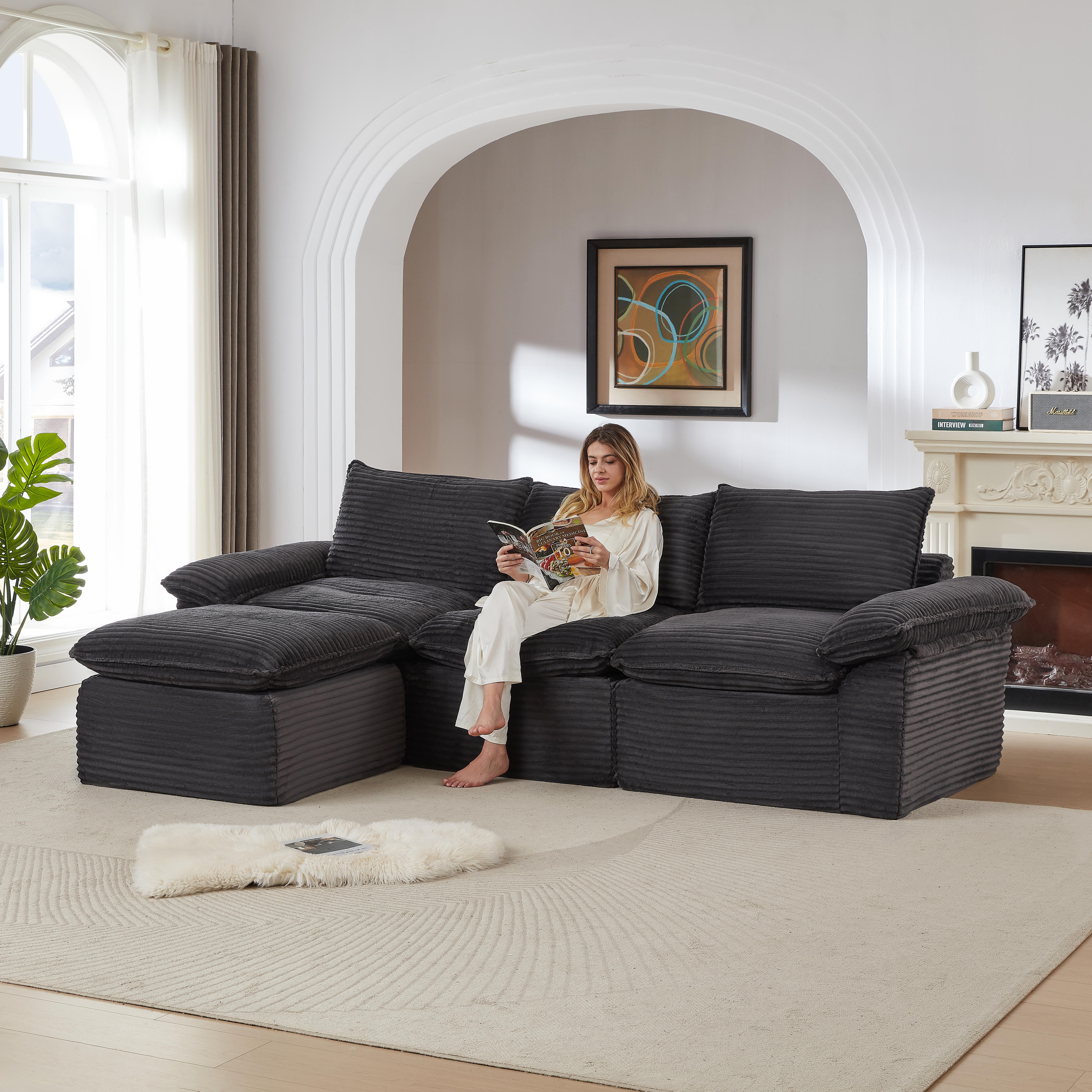 Sofa modulable velours côtelé, expérience confortable, maison/bureau
