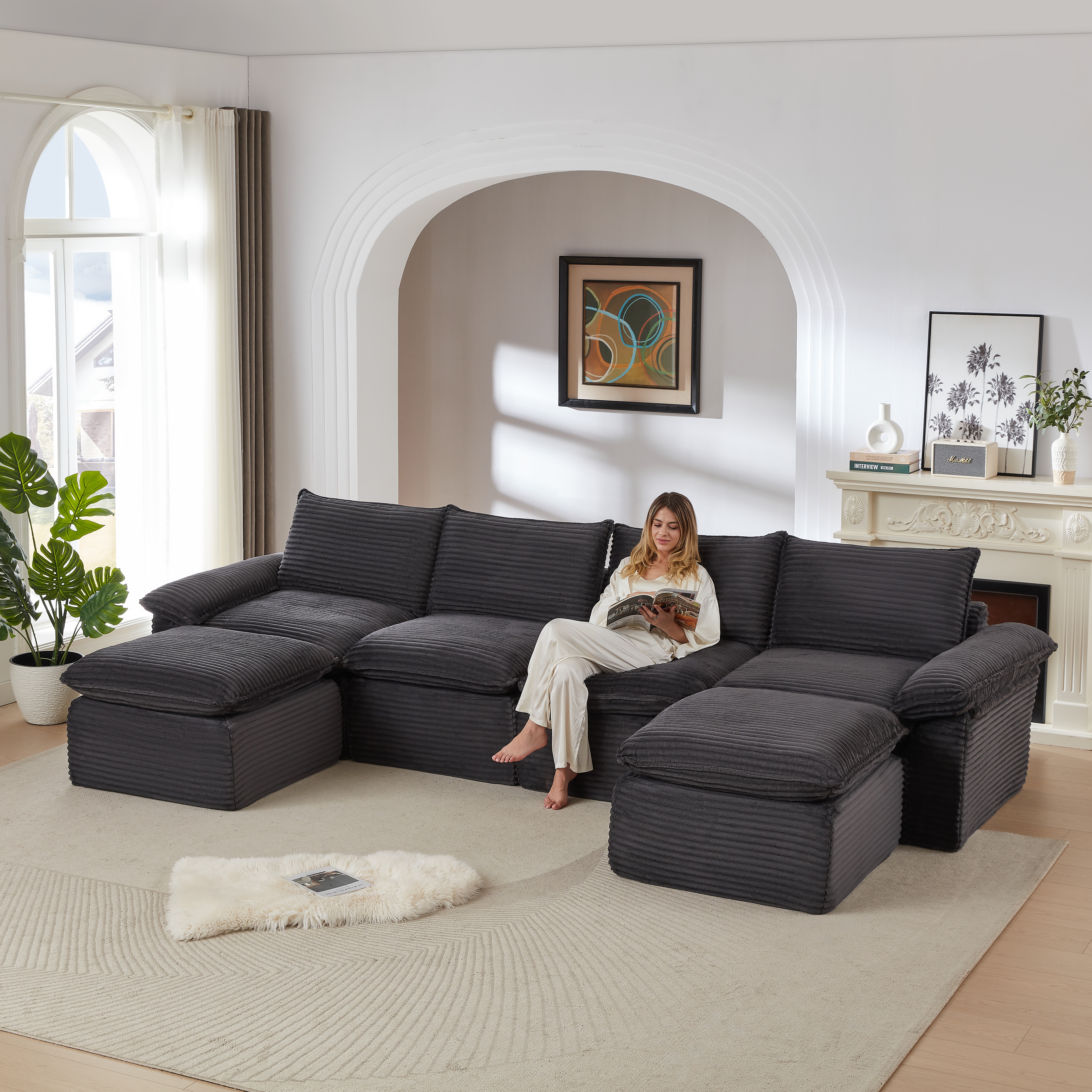 Sofa nuage corduroy moderne, combinable, salon/bureau
