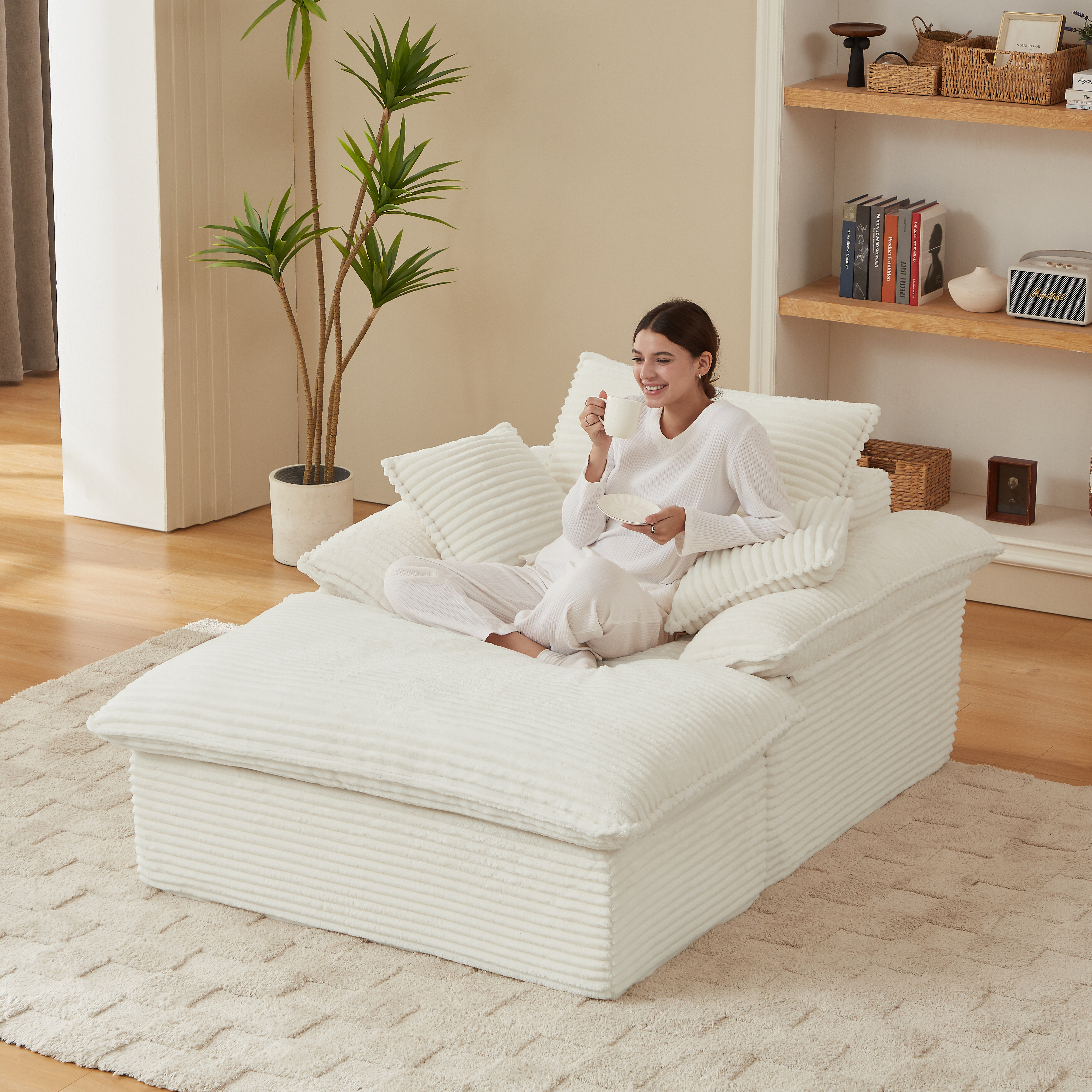 Fauteuil lounge 51,97 po coussin blanc repose-pieds unique