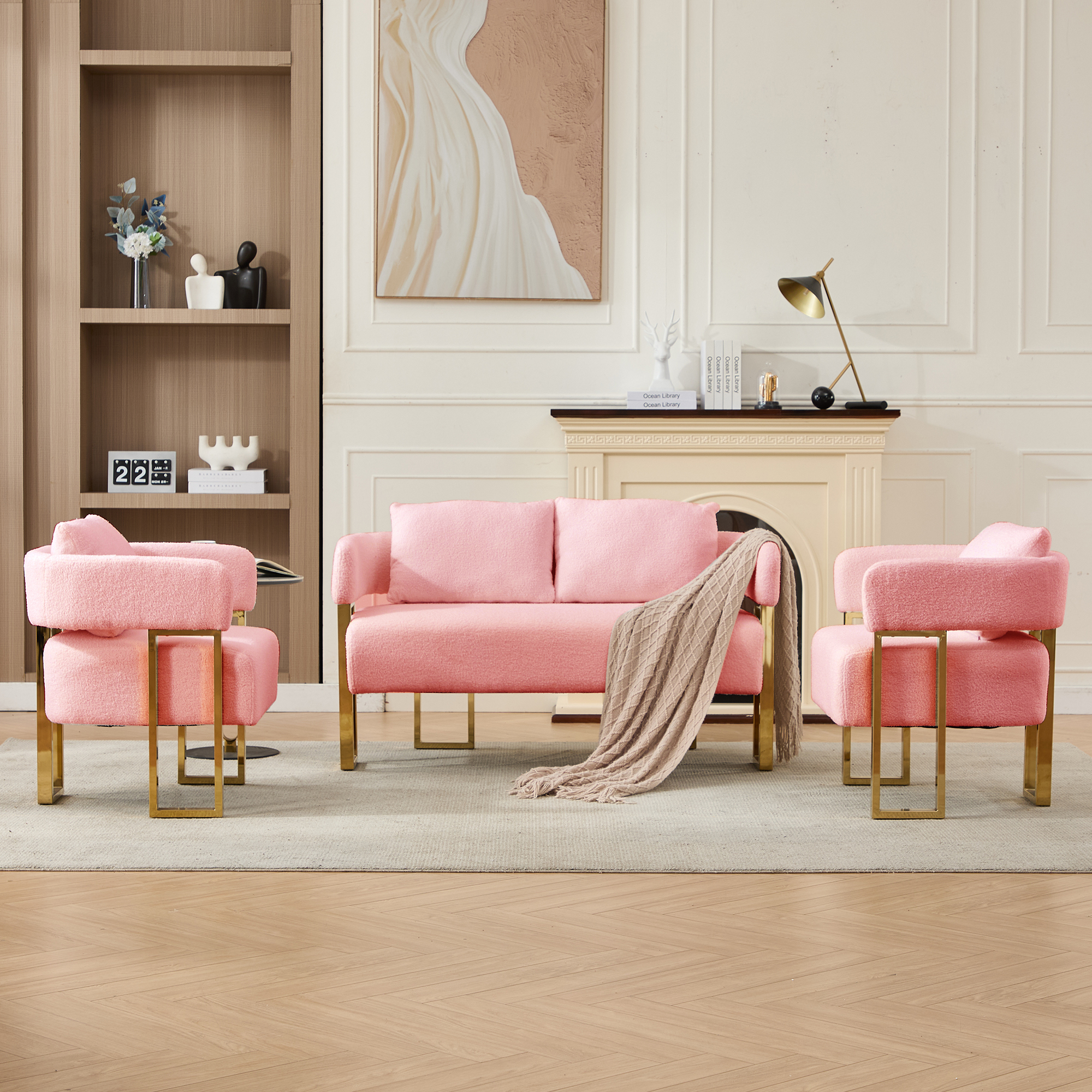 Chaise TS décorateur pieds or pas roulettes teddy flanelle
