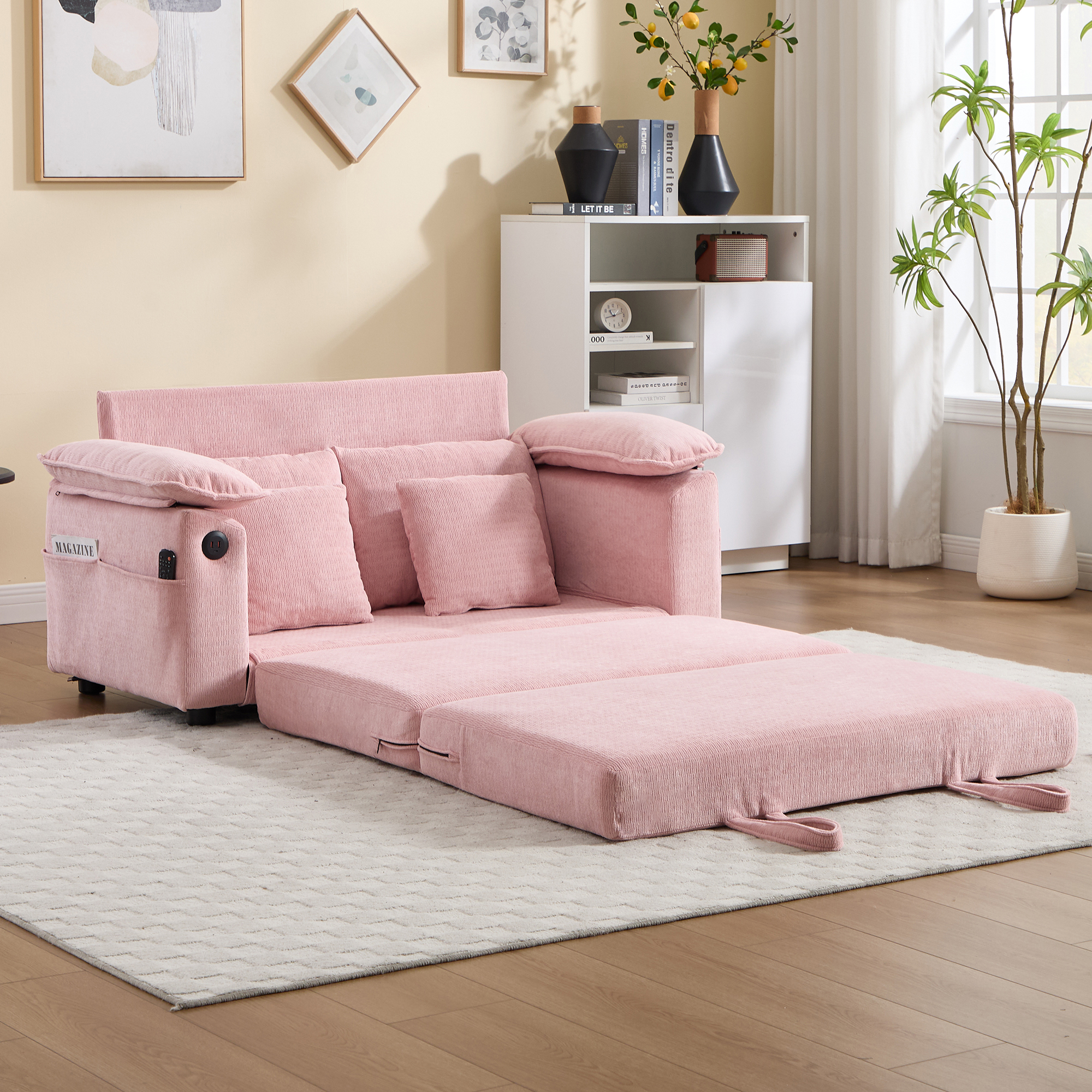 Futon convertible 58po loveseat lit 3-en-1 poche côté
