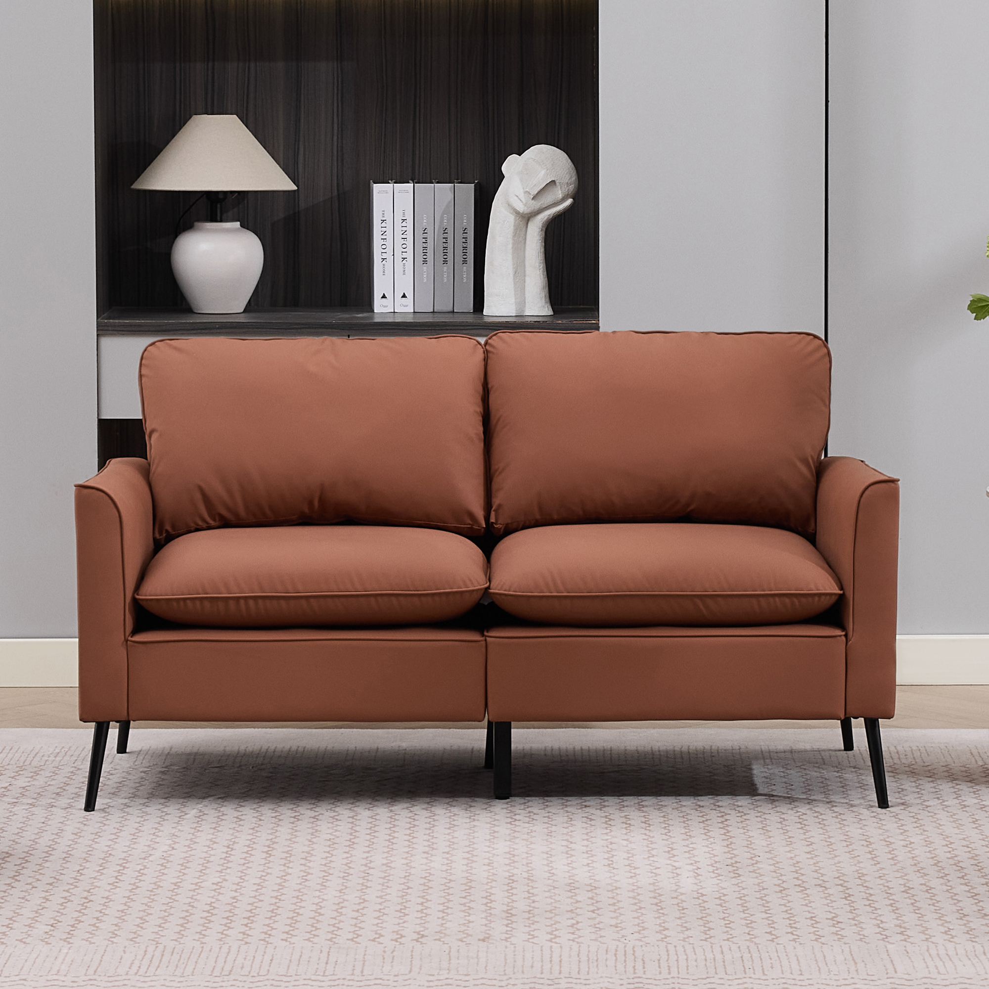 TS Sofa loveseat cuir patte chat style rétro nordique brun