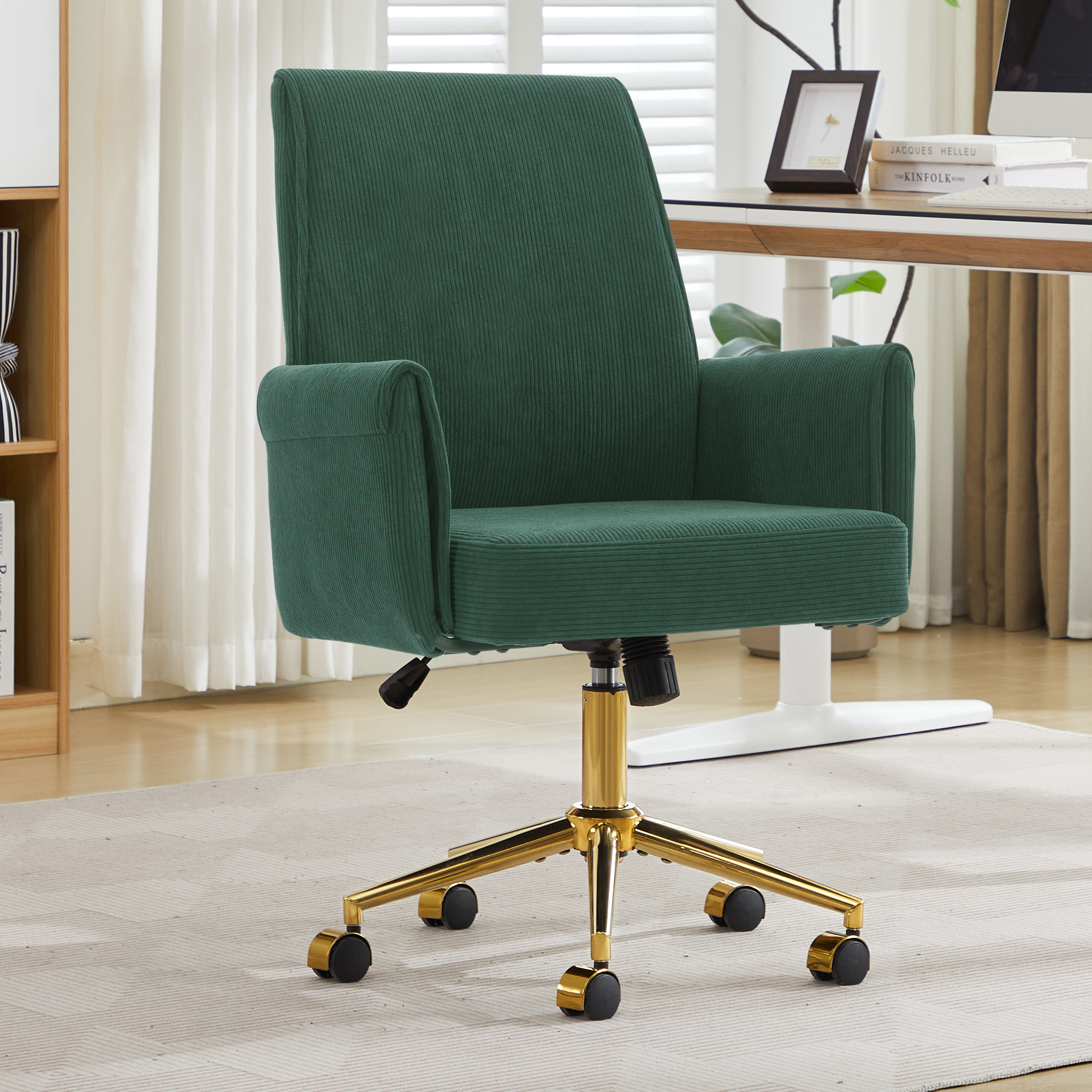 Chaise bureau dossier moyen tissu rayé, vert, ergonomique