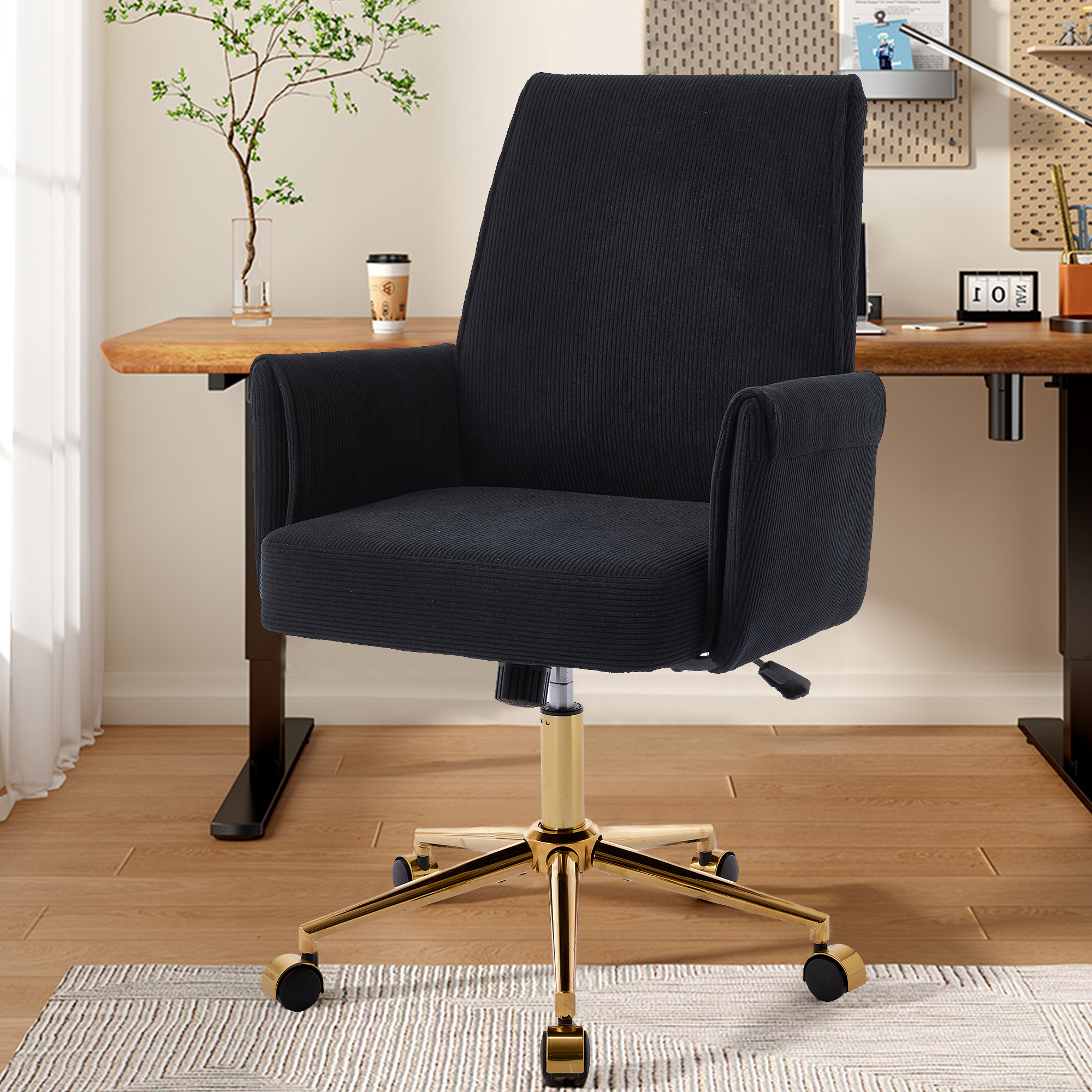 Chaise bureau mi-dossier relevable, tissu rayé, ergonomique, noir