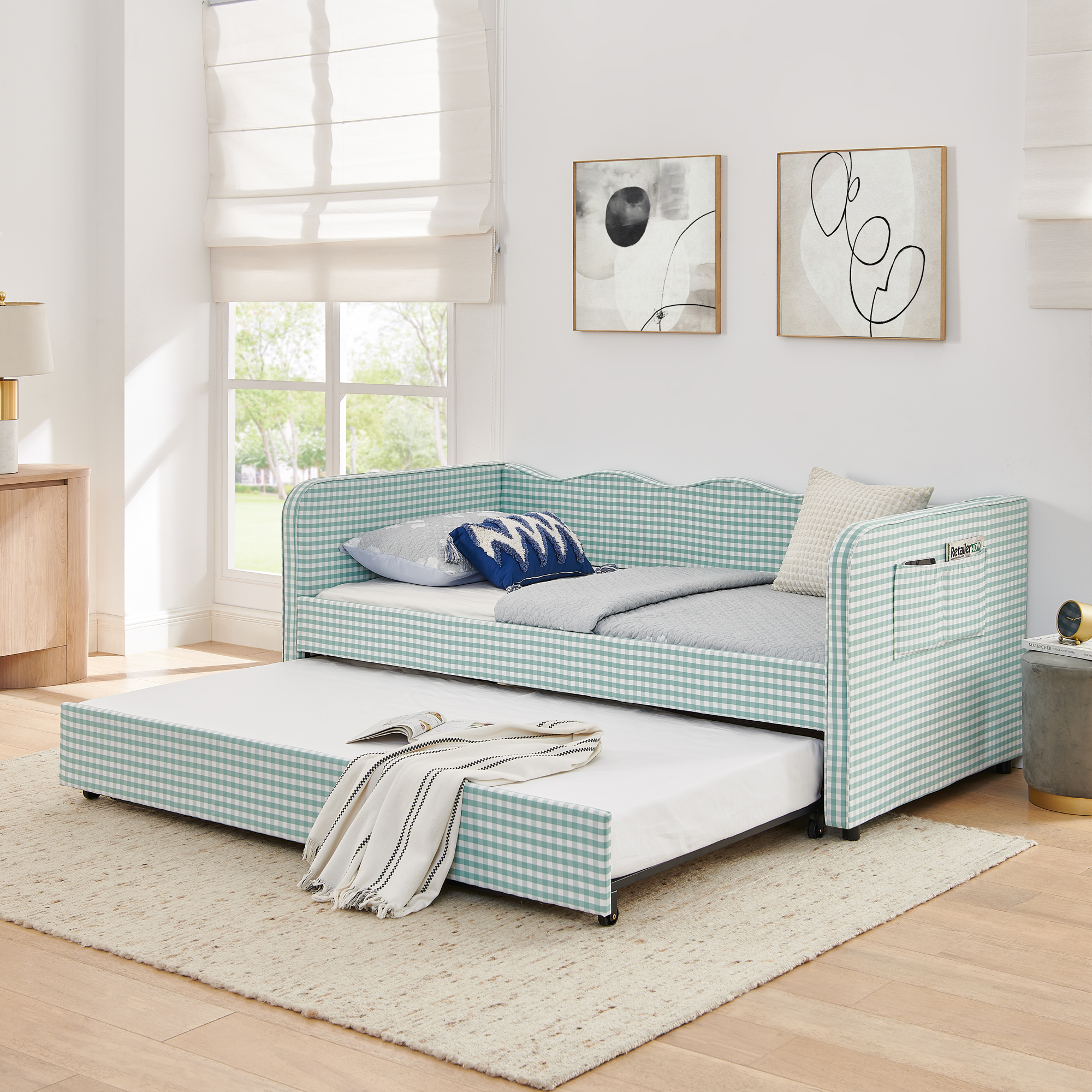 Lit jour simple 3 en 1 gingham convertible cyan