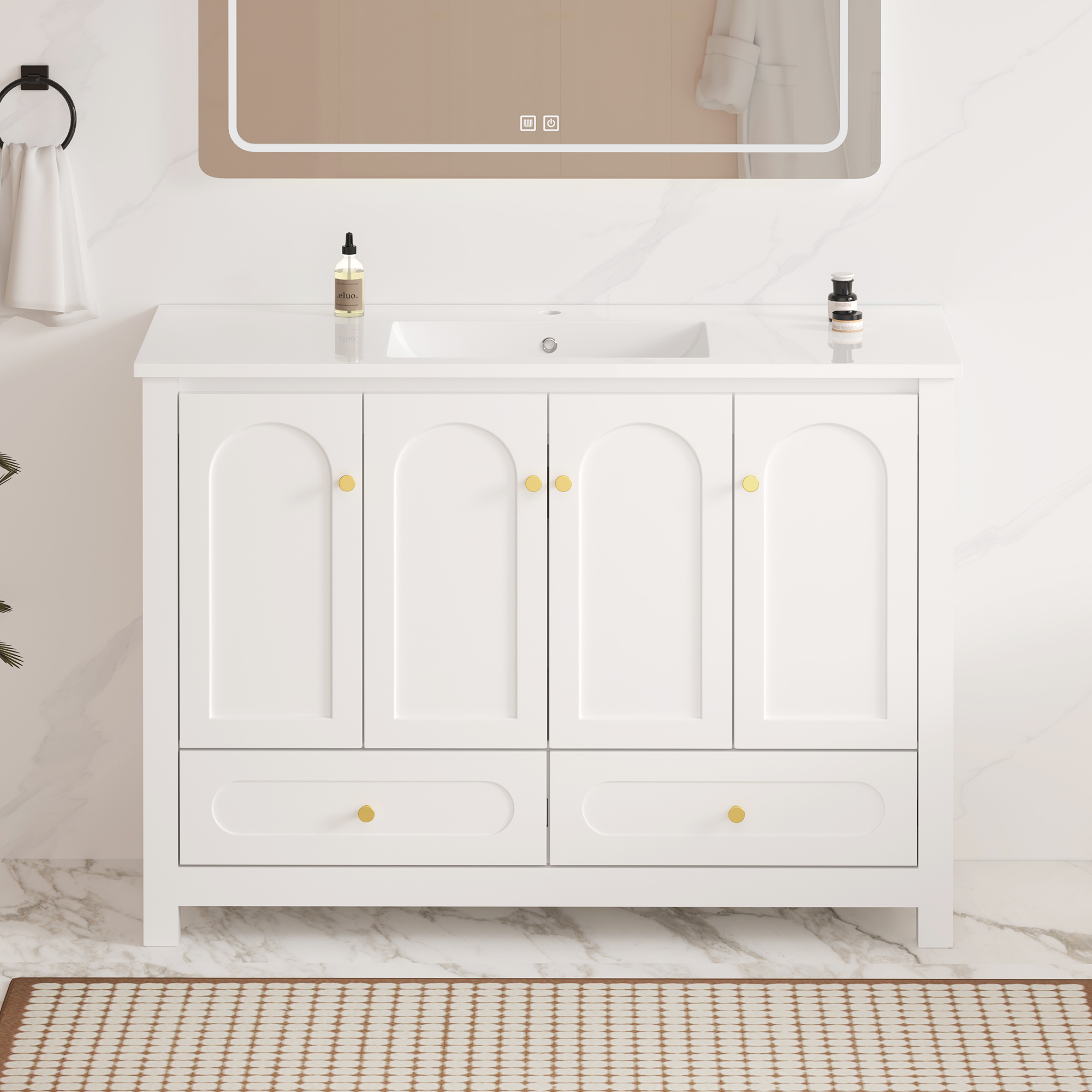 Meuble salle de bain 48 po blanc résine 4 portes