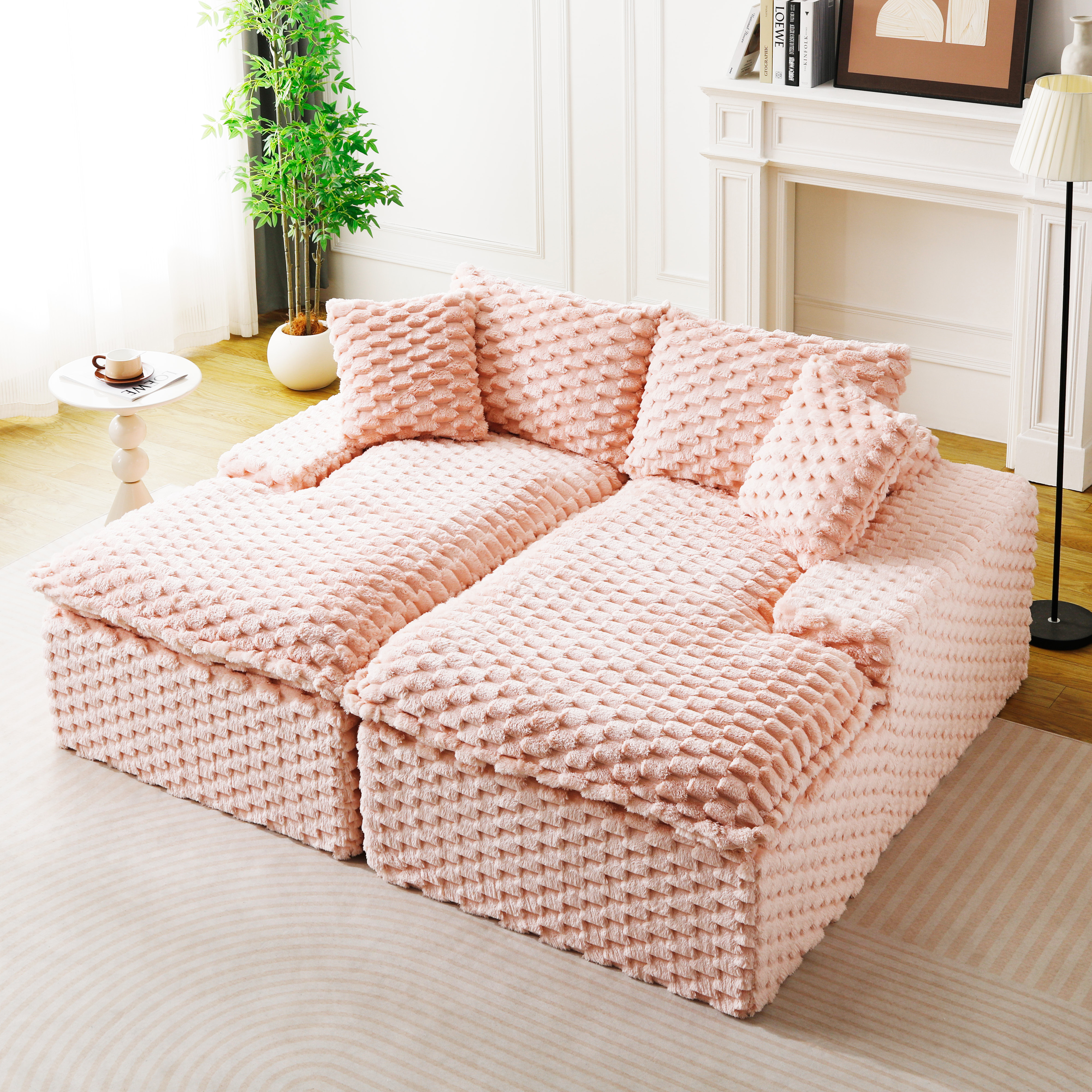 Méridienne velours tortue rose double canapé compressé multifonctionnel arrangement