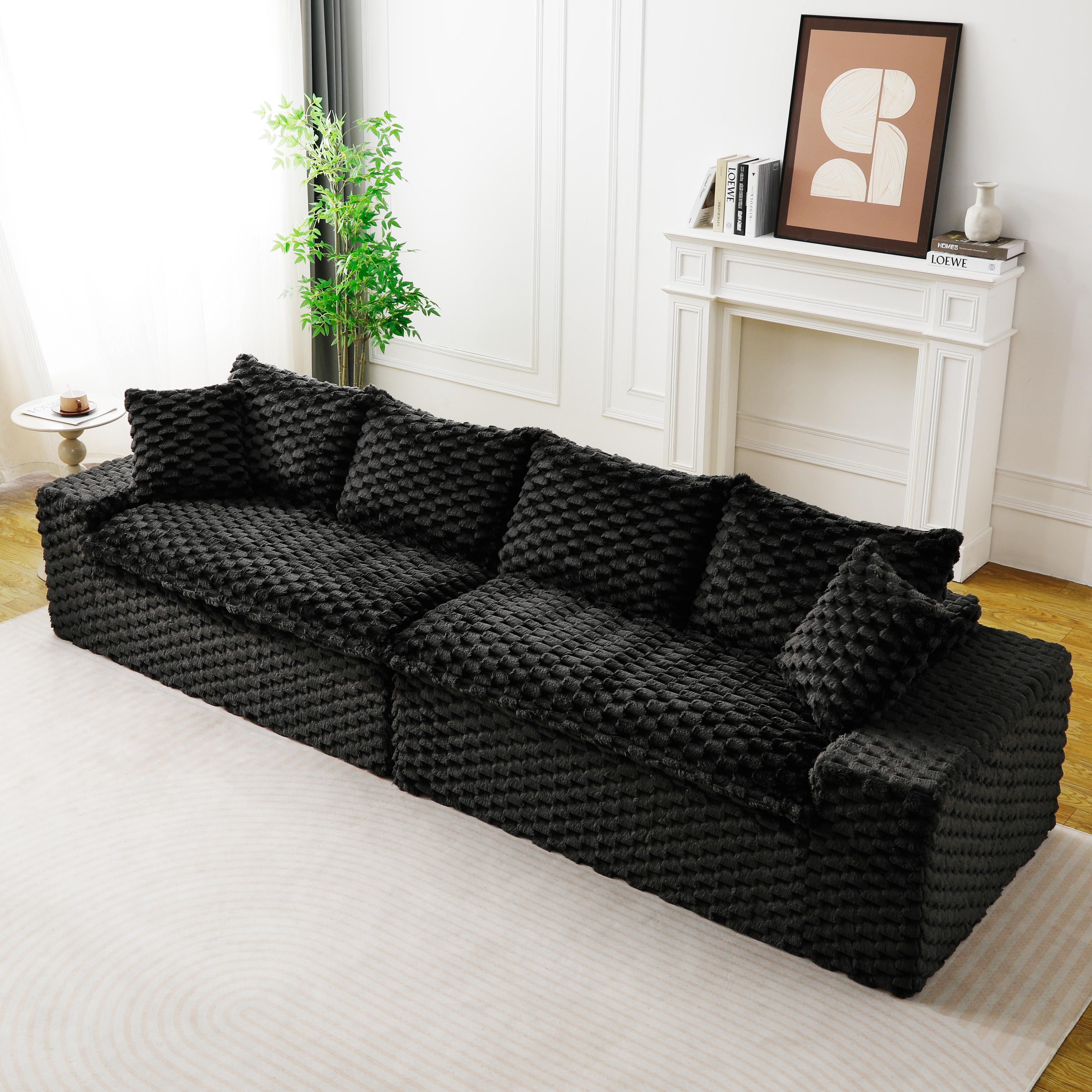 Canapé modulaire velours noir arrangeable, meuble salon luxe