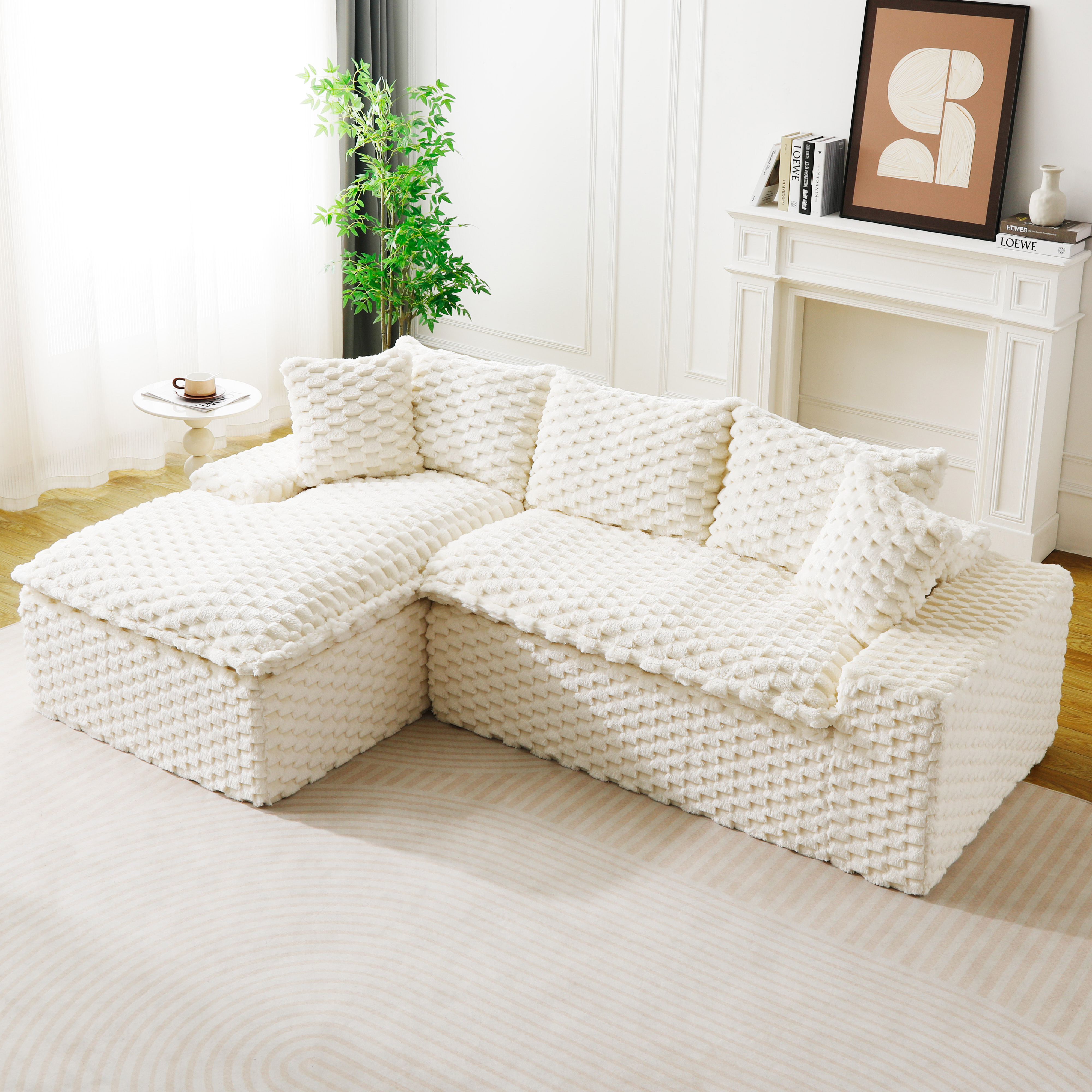 Canapé velours tortue blanc convertible méridienne gauche
