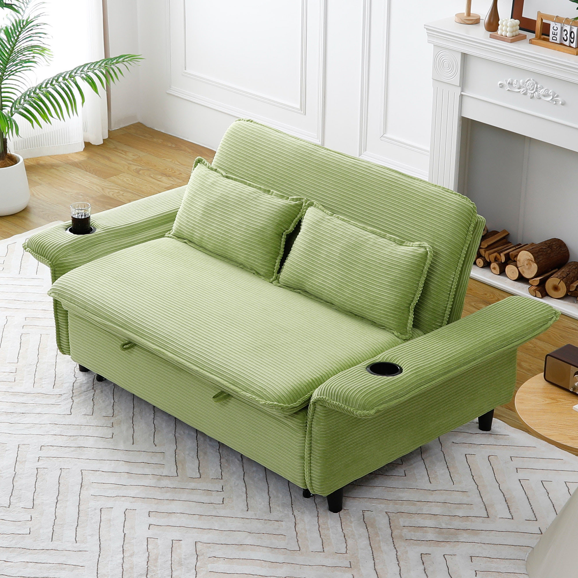 Canapé-lit multifonctionnel 65,74" vert rayures ajustable
