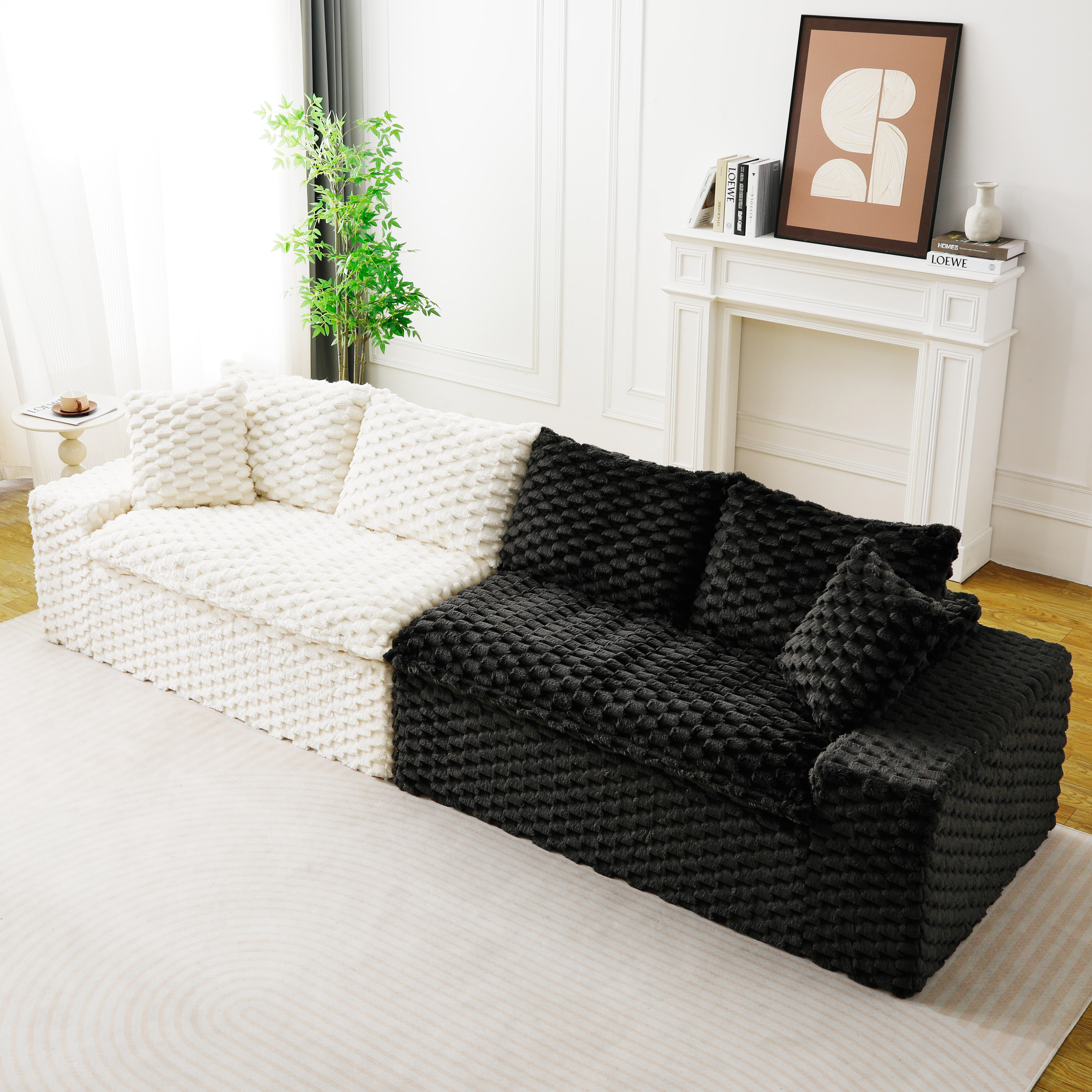 Canapé modulaire velours multicolore arrangeable, meuble salon luxe