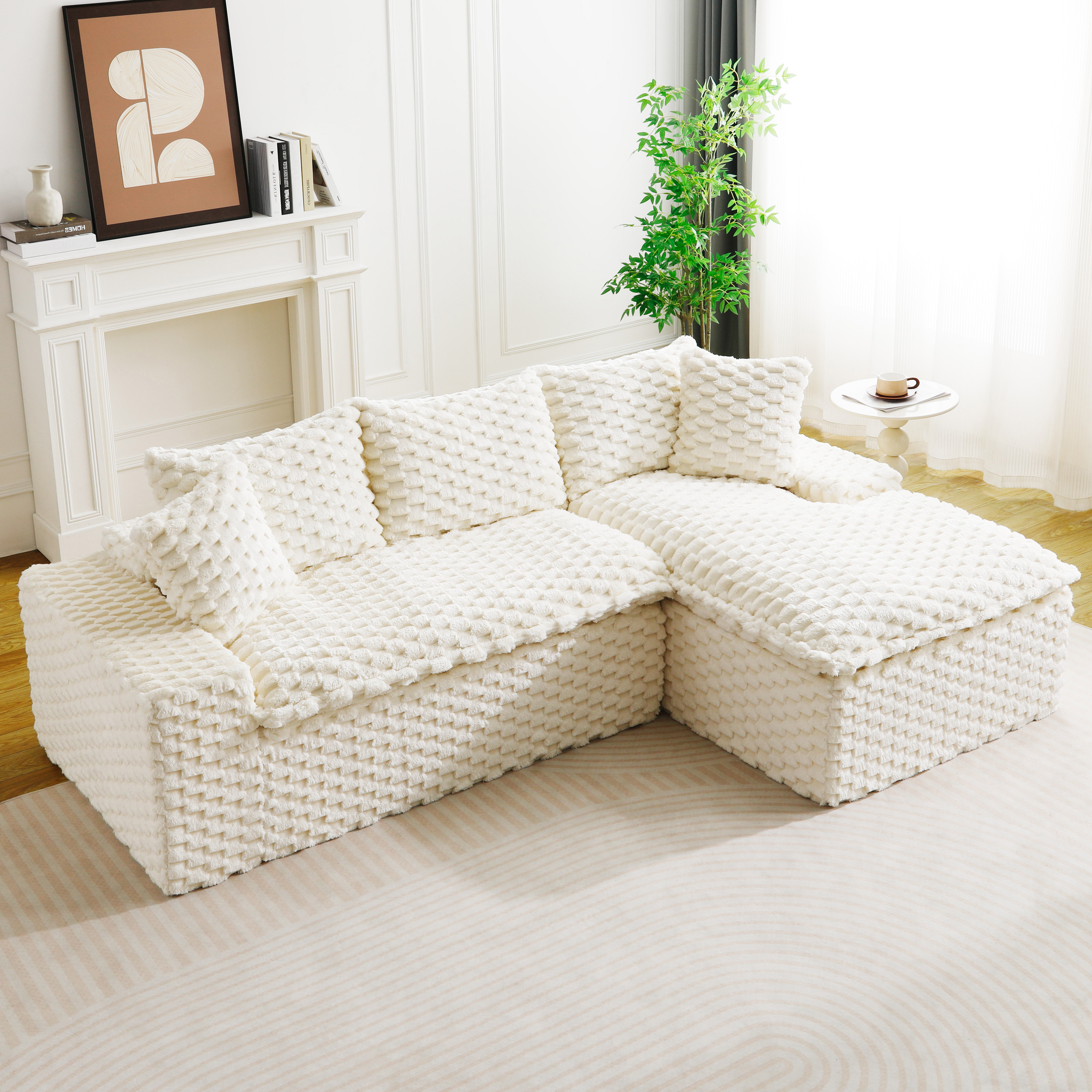 Canapé velours tortue blanc convertible méridienne droite