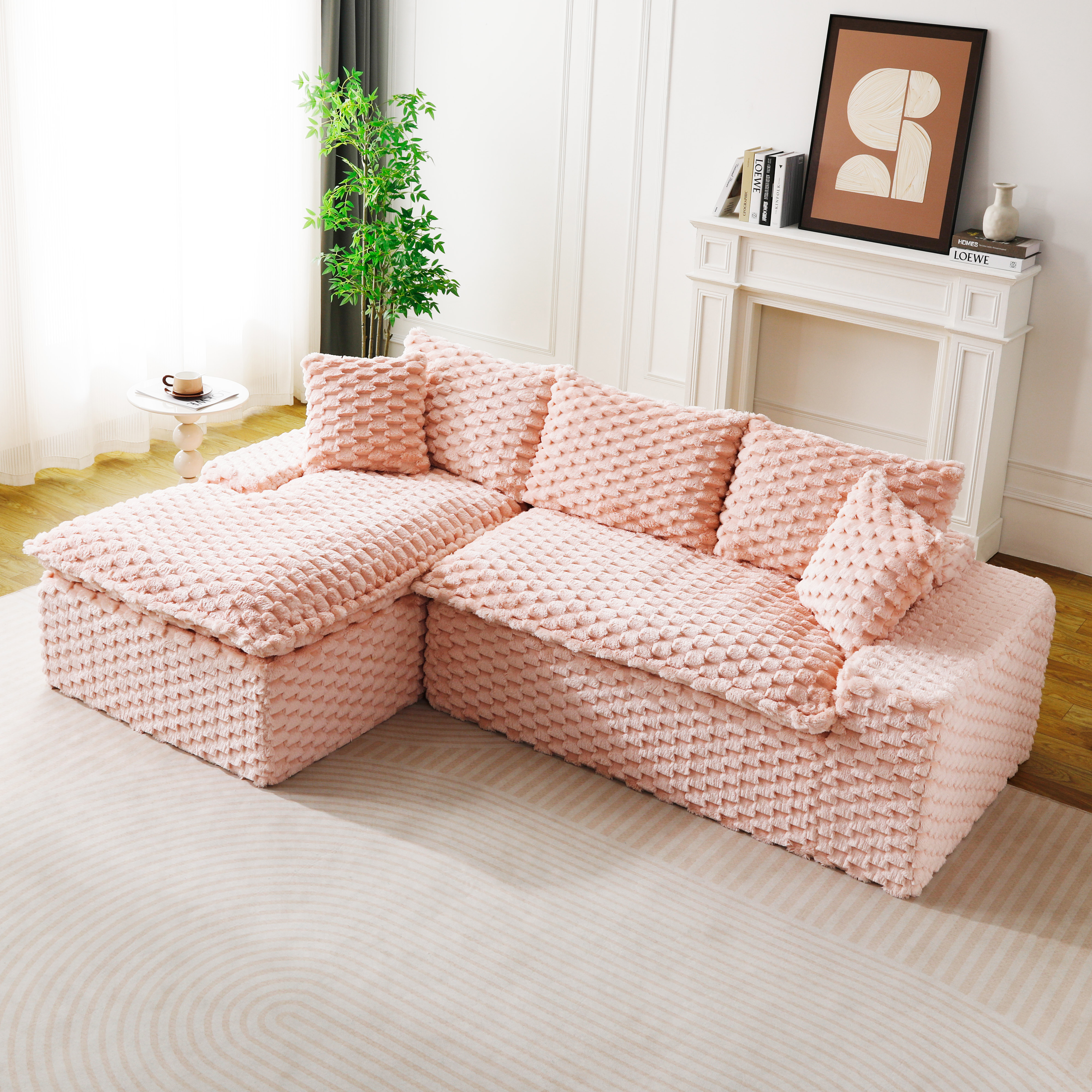 Canapé convertible rose velours tortue méridienne chaise longue pleine