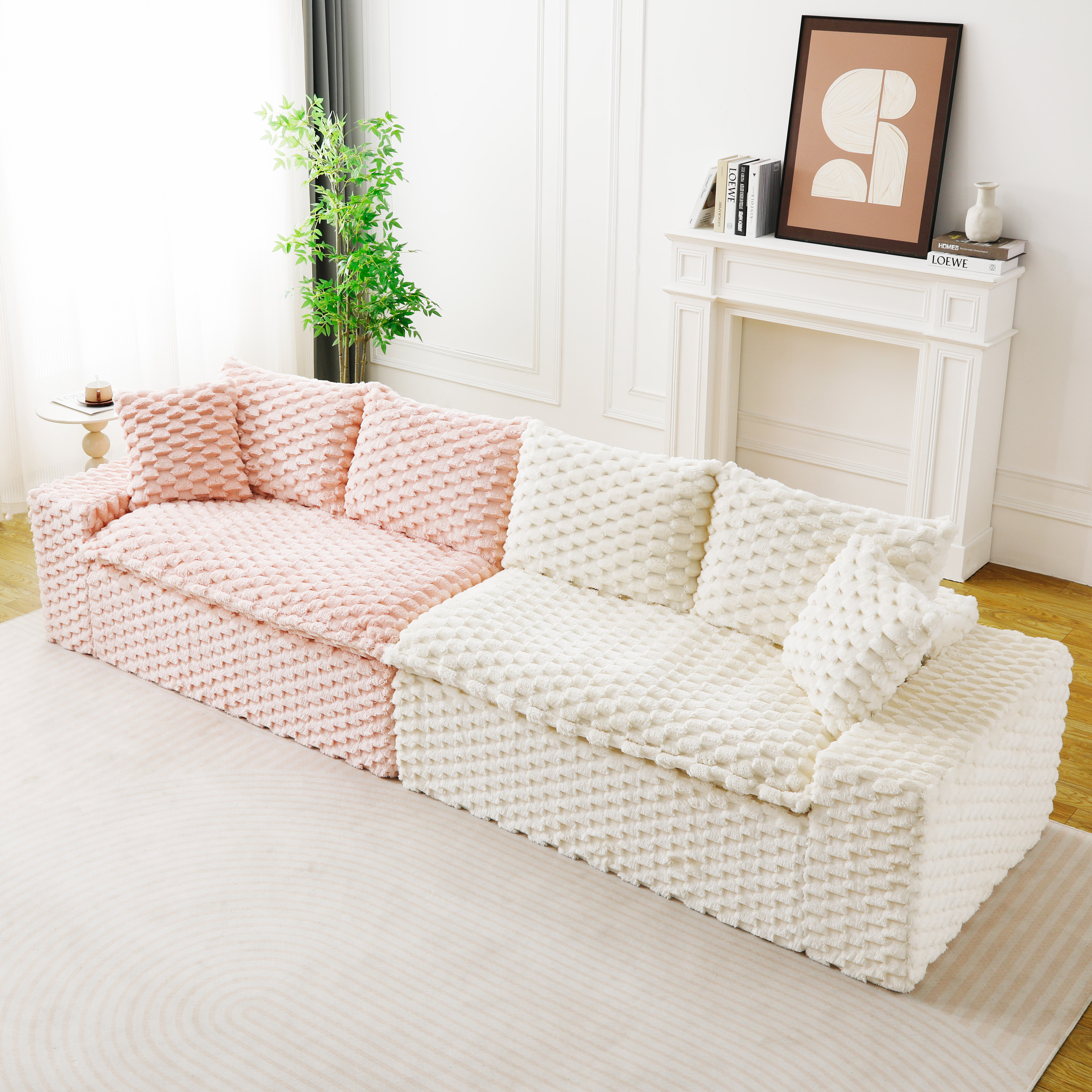 Canapé modulaire velours multicolore arrangeable, meuble salon luxe