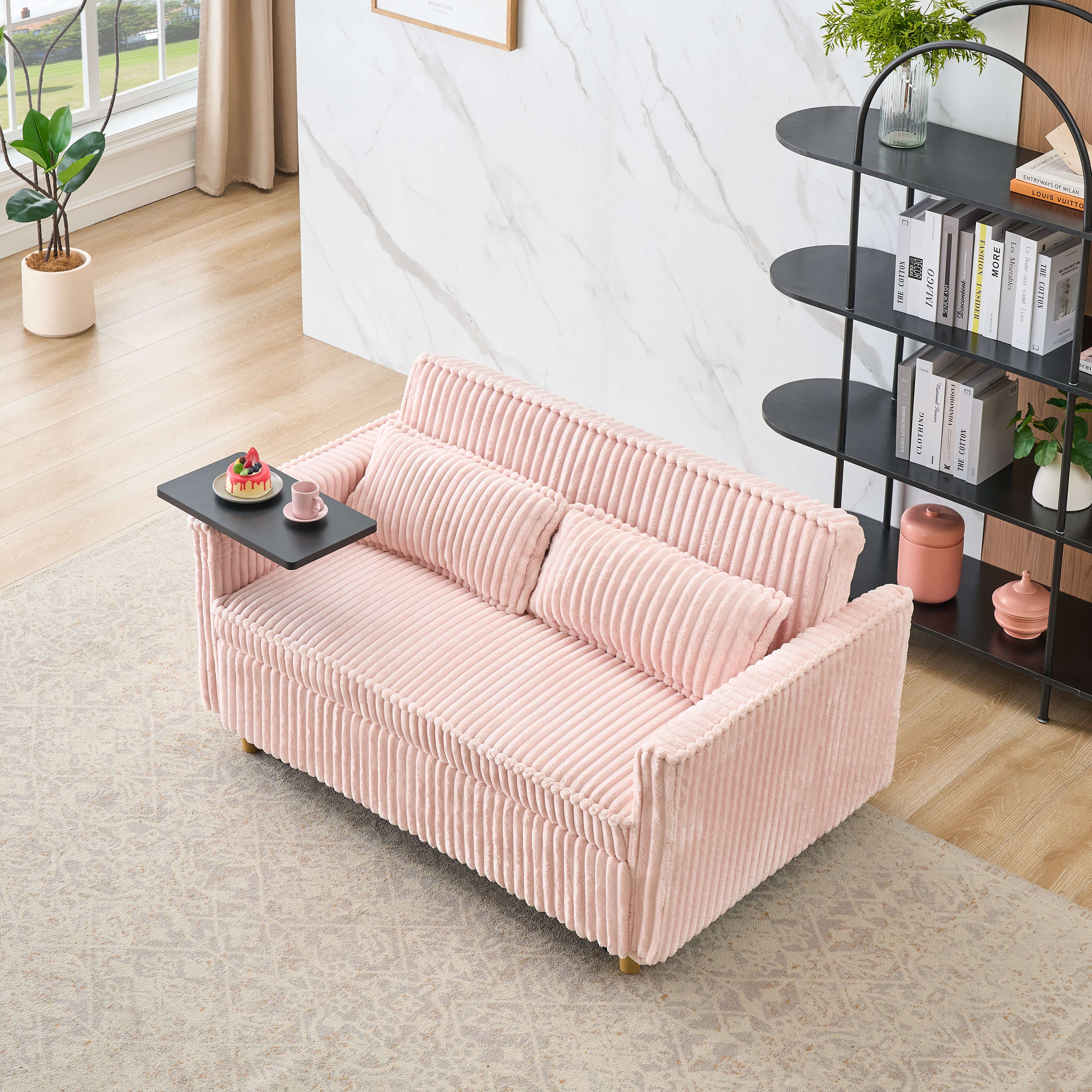 Canapé Corduroy Rose Multifonction Tablette Ports USB Chambre Salon