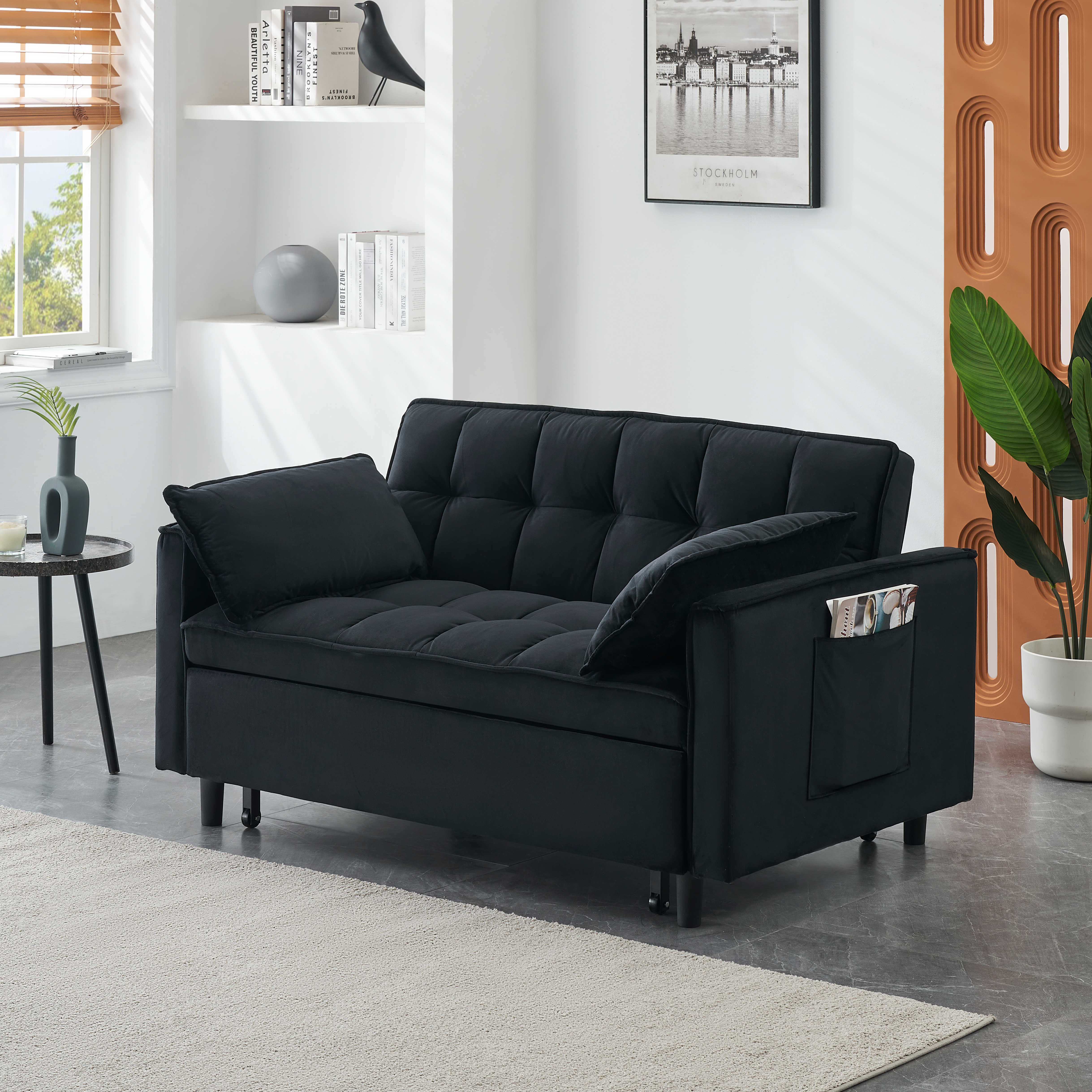 Canapé velours convertible lit, petit, 3 en 1