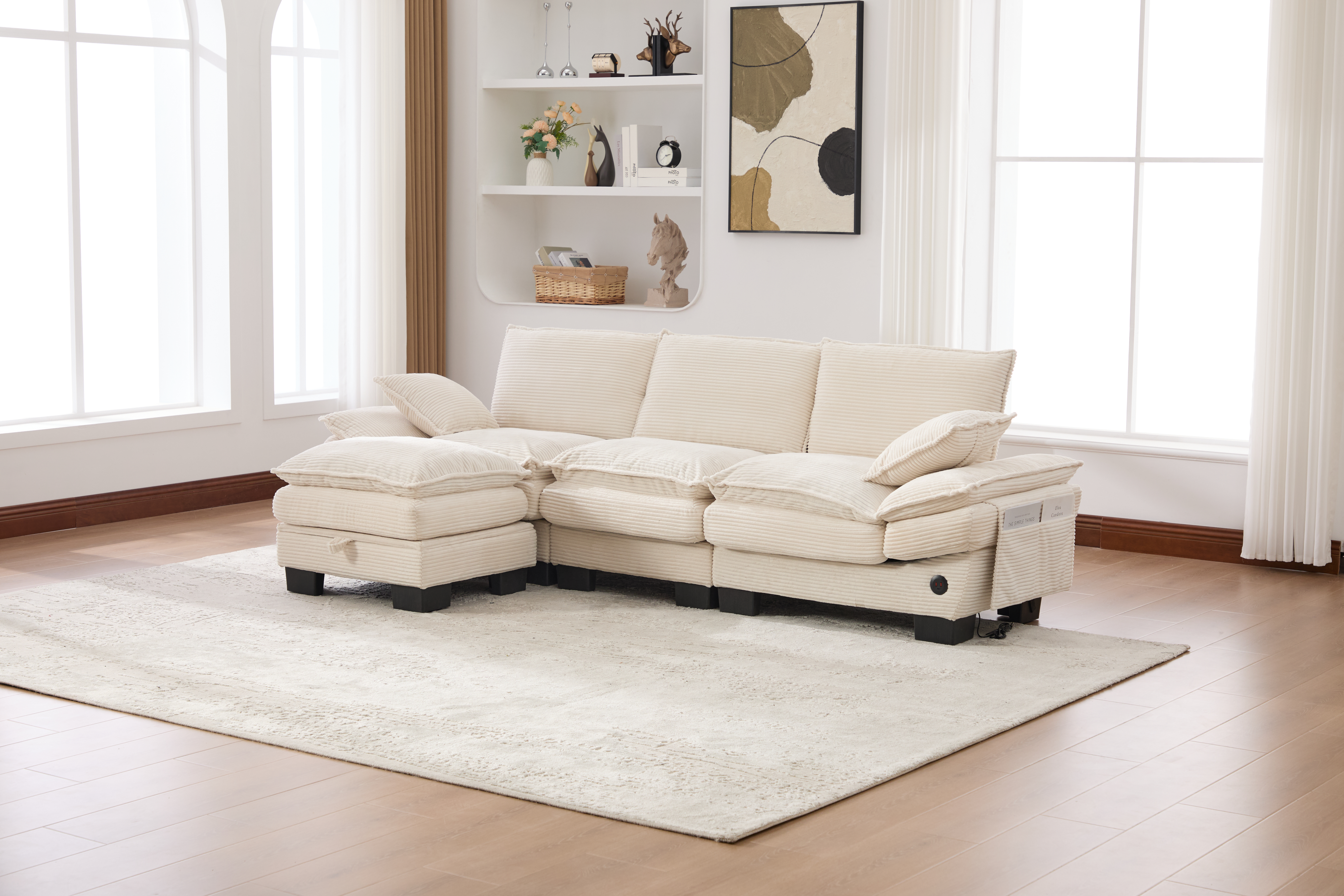 Sofa sectionnel nuage modulaire, velours côtelé, profond, gris