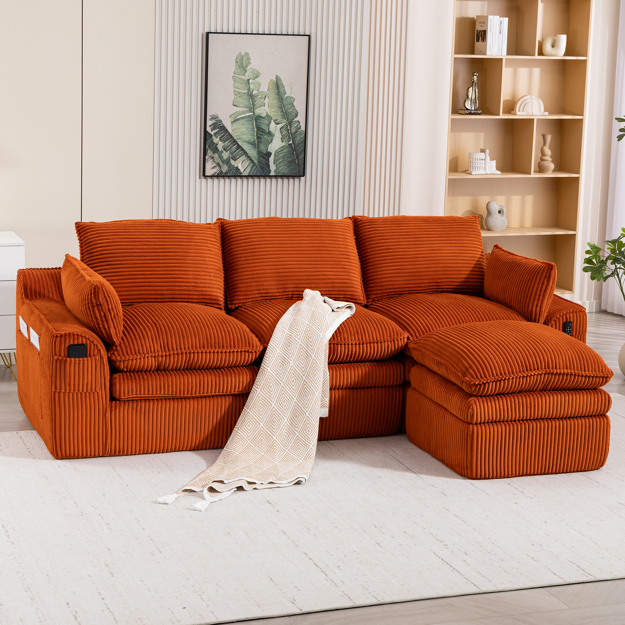 Sofa sectionnel modulaire corduroy, coussin nuage détachable