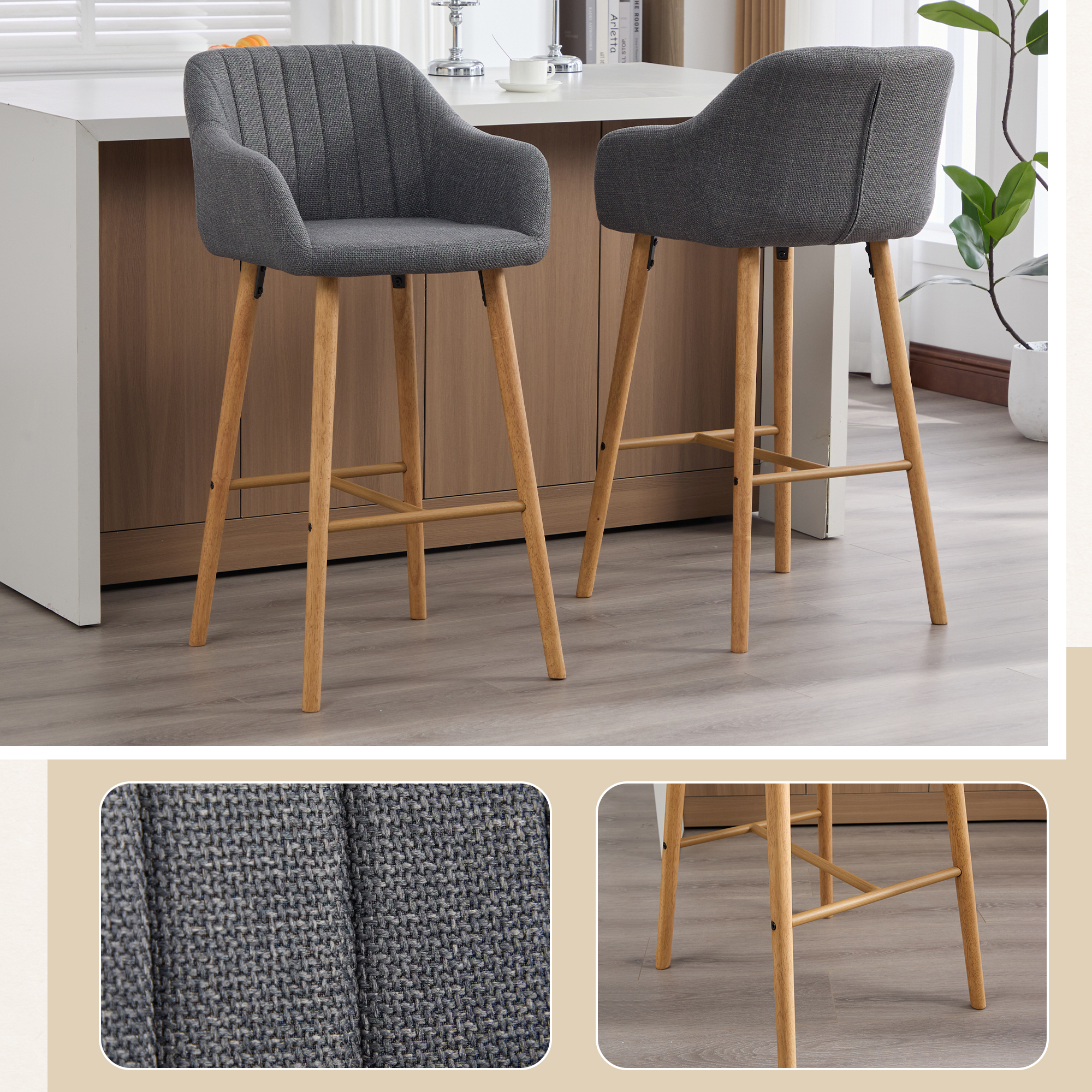 Tabourets bar moderne ensemble 2 lin dossier bras