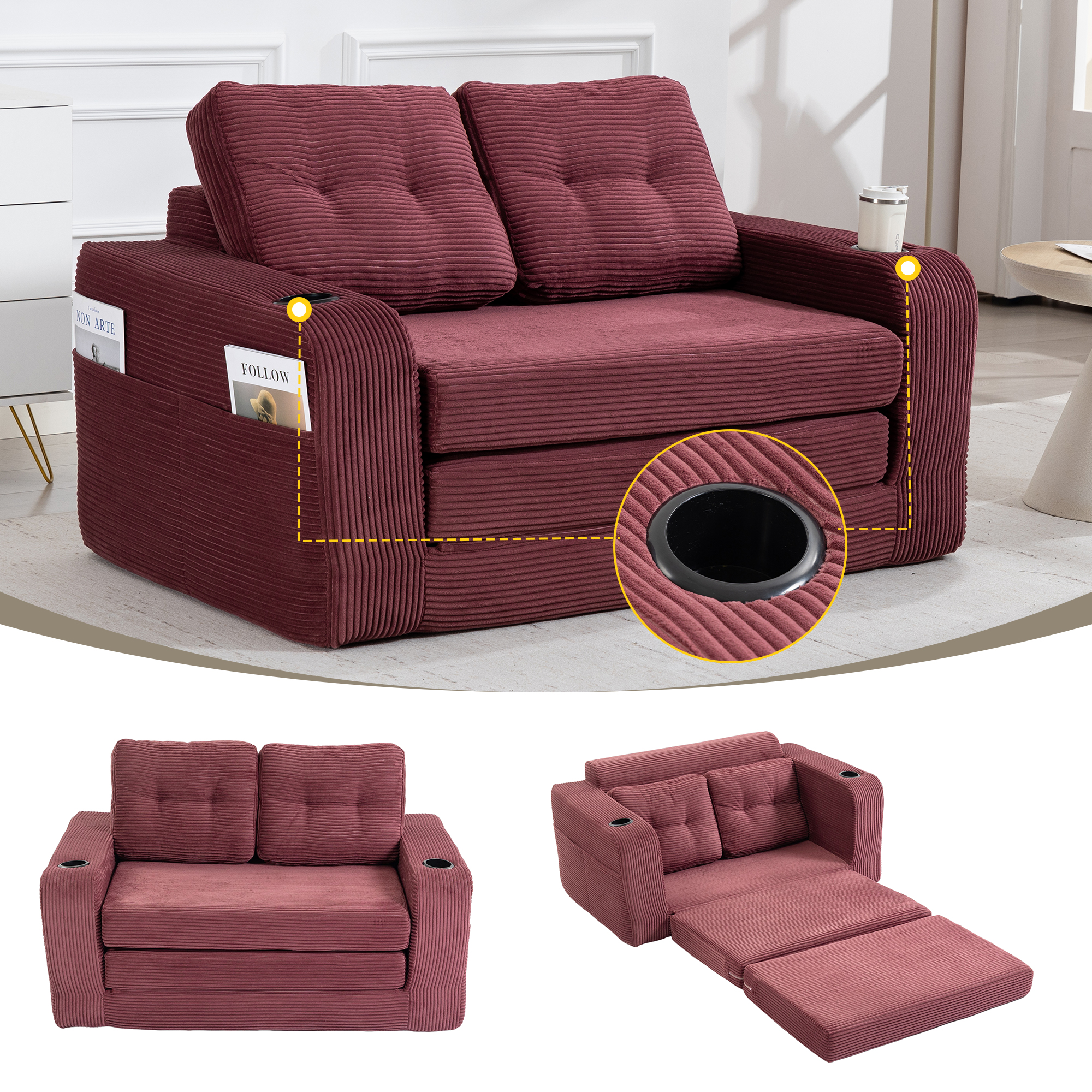 Sofa convertible lit double extensible pliable