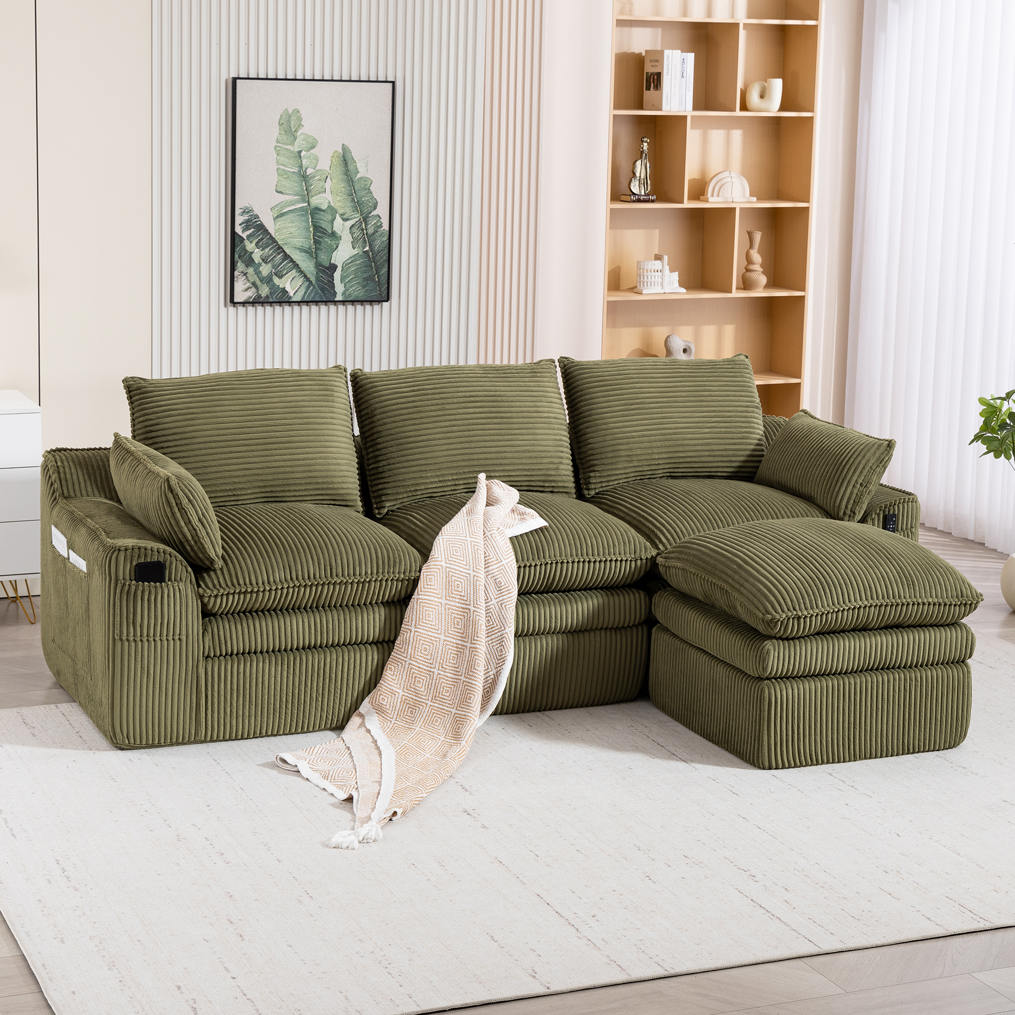 Canapé modulaire L corduroy repose-pieds mobile
