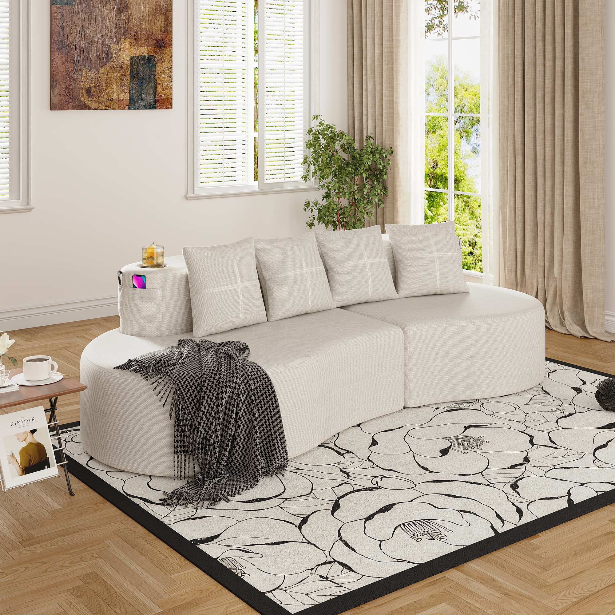 Causeuse sectionnel courbe 3 places demi-lune minimaliste