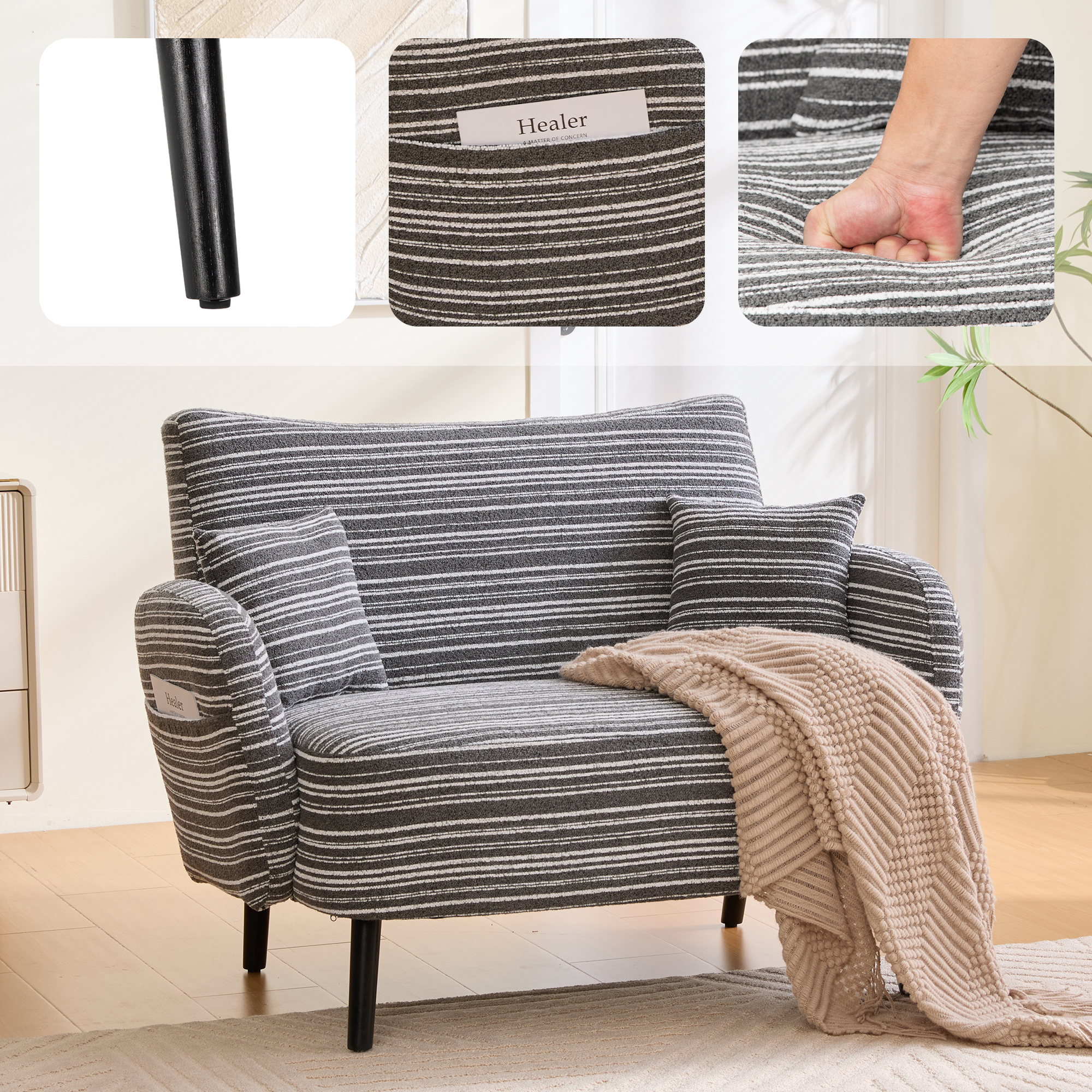 Sofa 2 places style moderne ultra-confortable poches