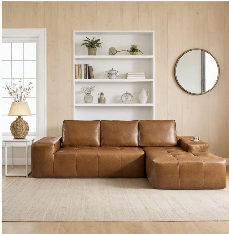 Canapé nuage brun cuir synthétique sans assemblage