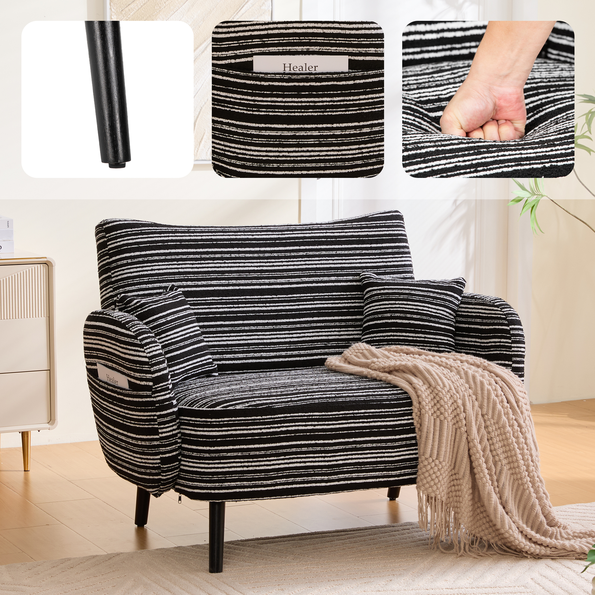 Sofa 2 places style moderne ultra-confortable rangement poches