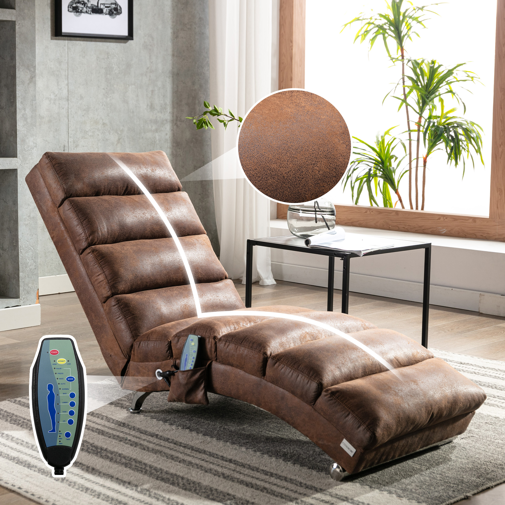 COOLMORE fauteuil chaise longue luxe avec vibration, tissu