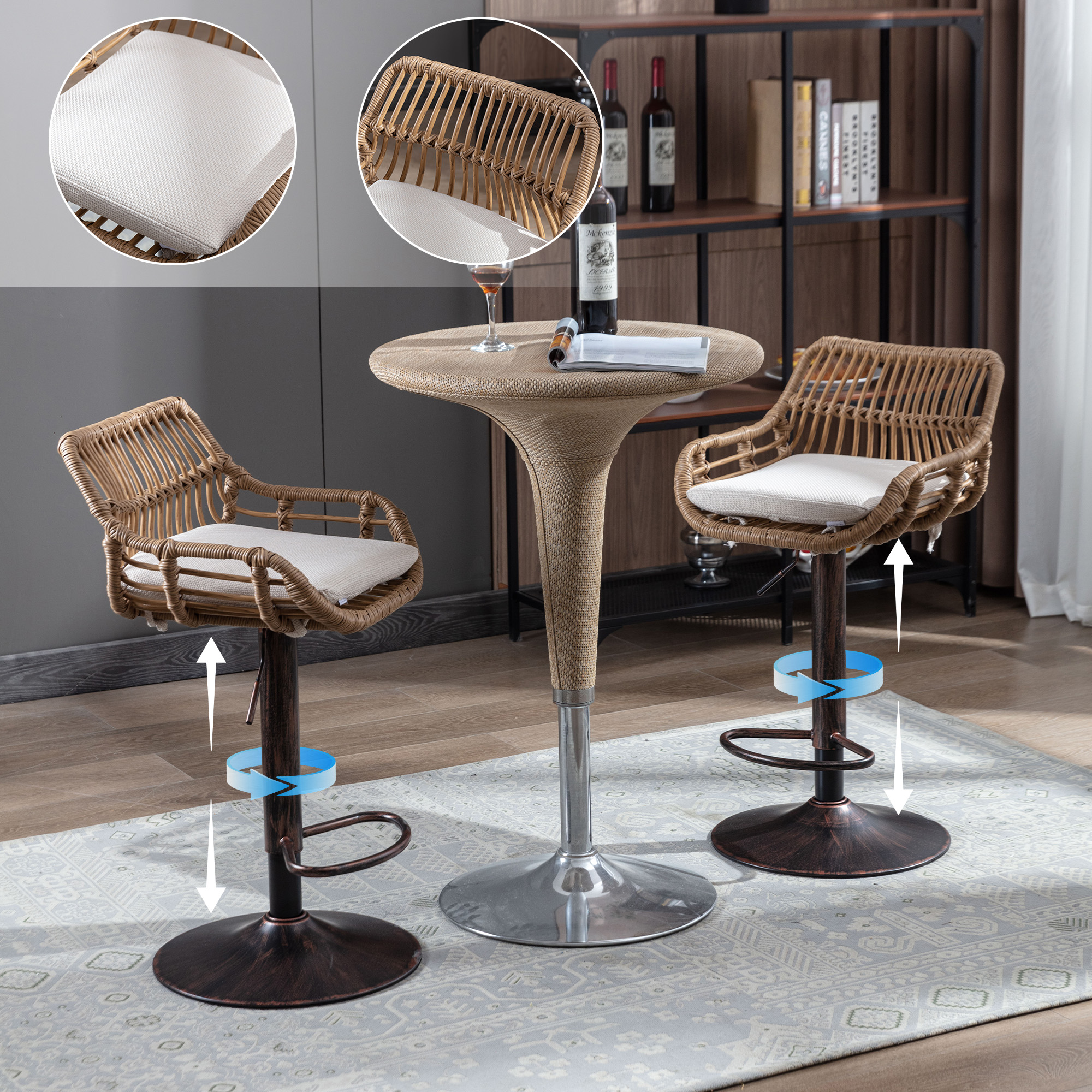 Tabourets bar pivotants 2x, hauteur comptoir, beige