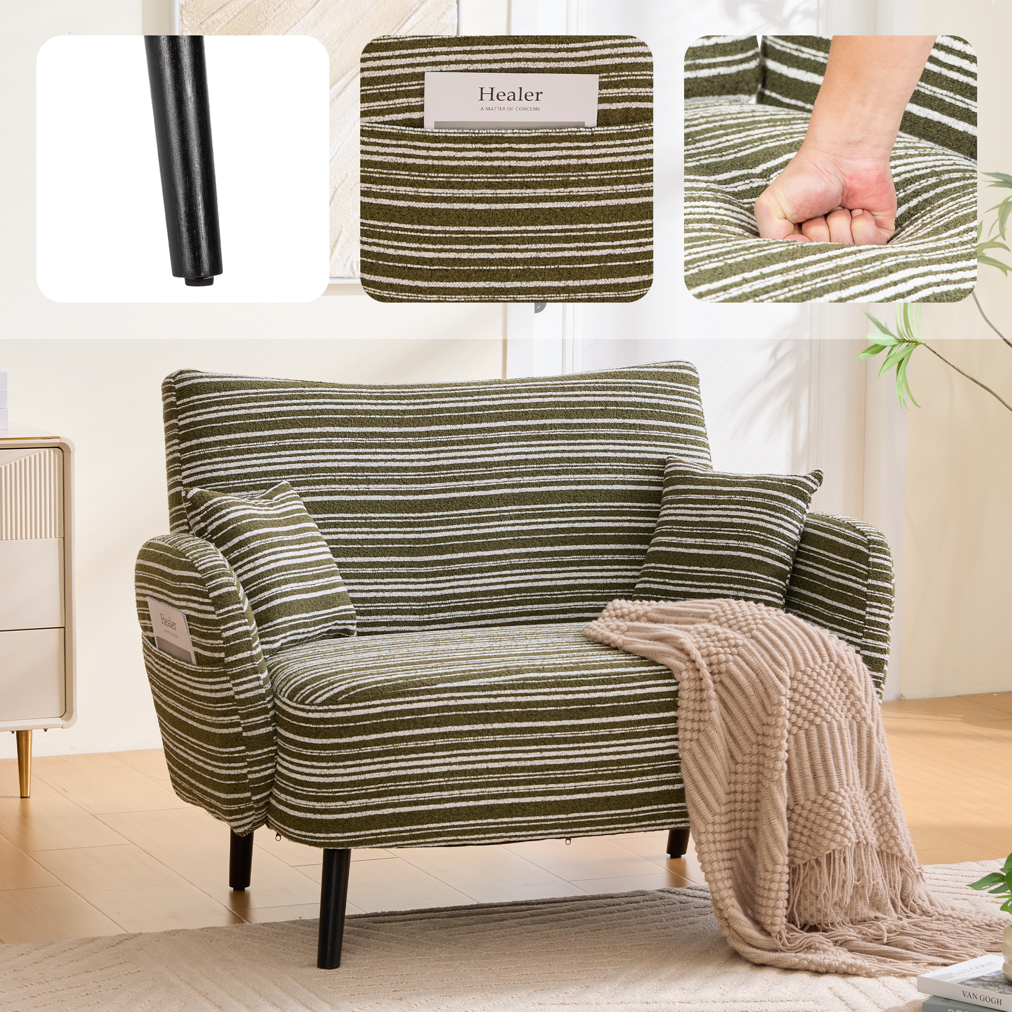 Sofa 2 Places Moderne Ultra-Confortable Rangement Poches