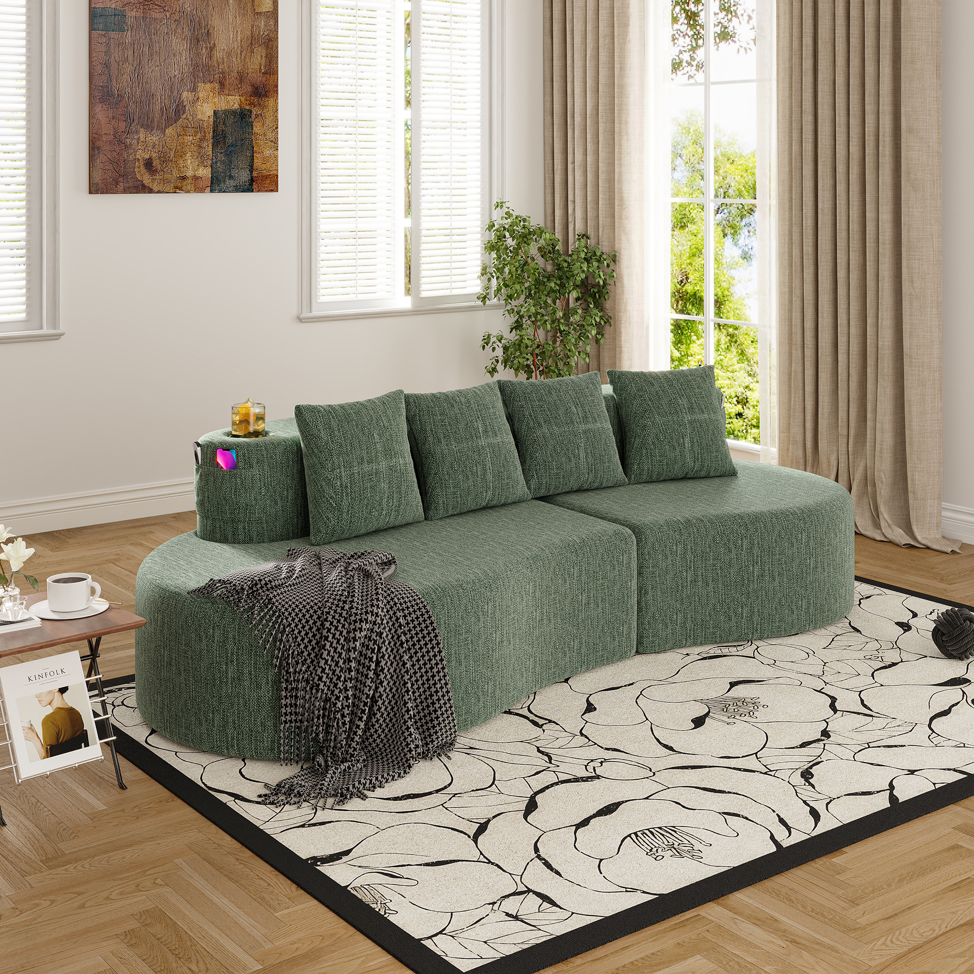 Canapé sectionnel courbé 3 places demi-lune minimaliste compressé