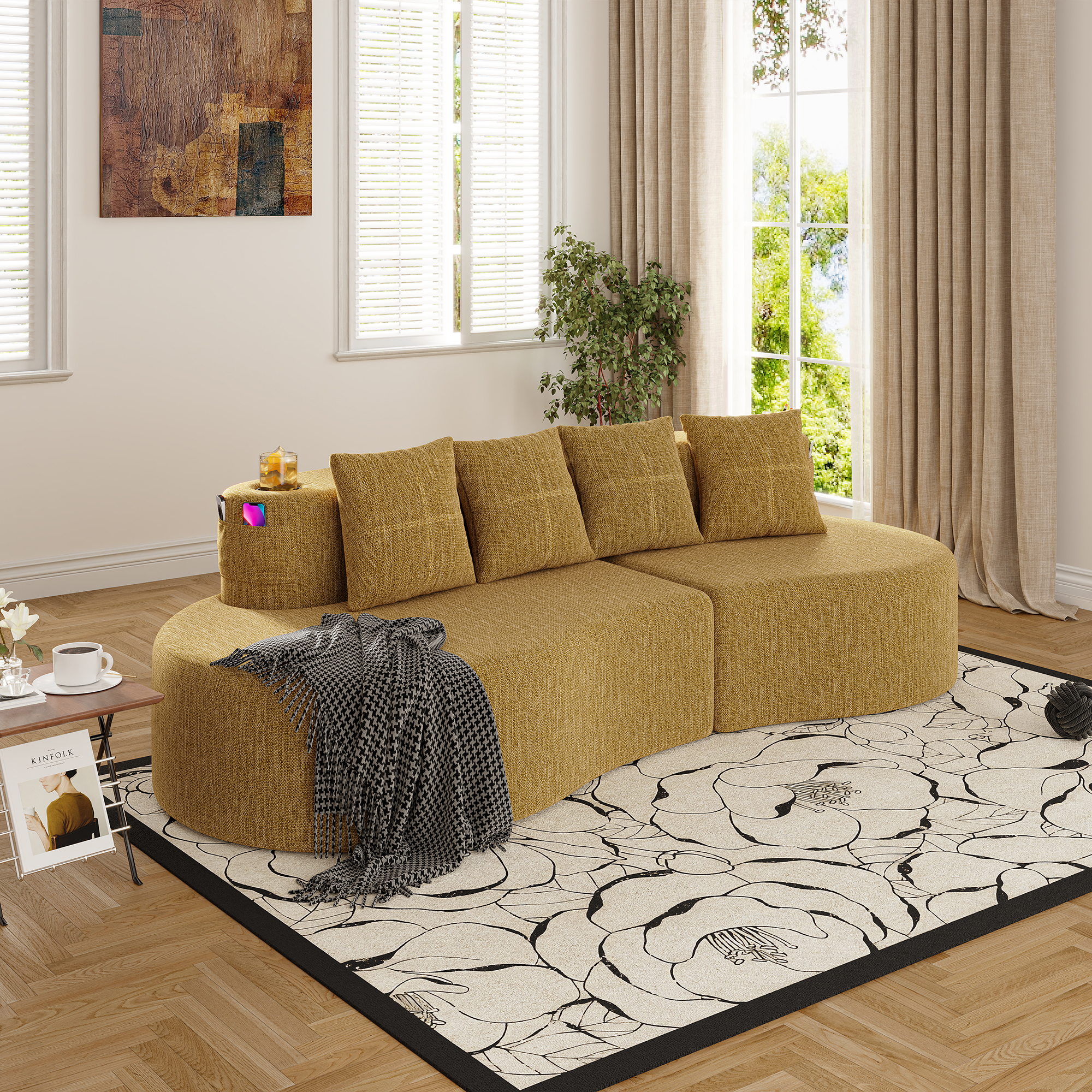 Sofa sectionnel 3 places courbe demi-lune minimaliste