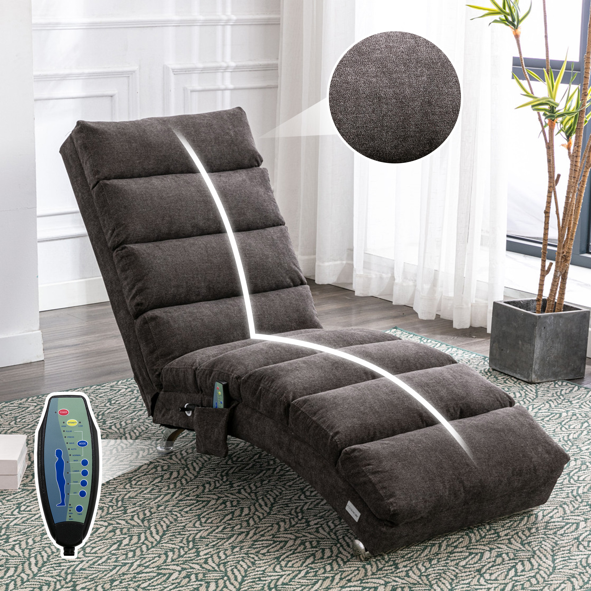 COOLMORE fauteuil chaise longue luxe avec vibration, tissu
