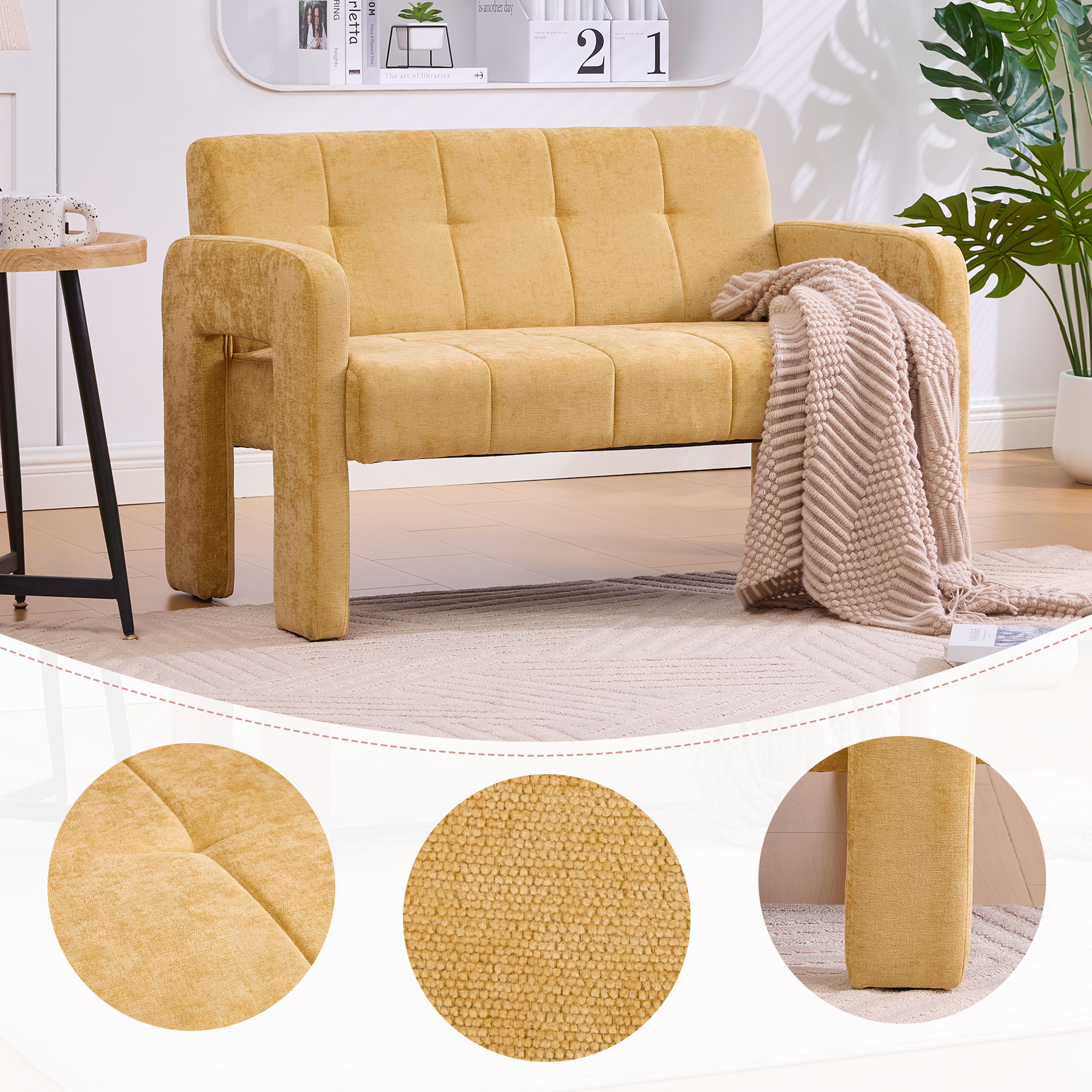 Causeuse nordique moderne double avec accoudoirs, tissu rembourré