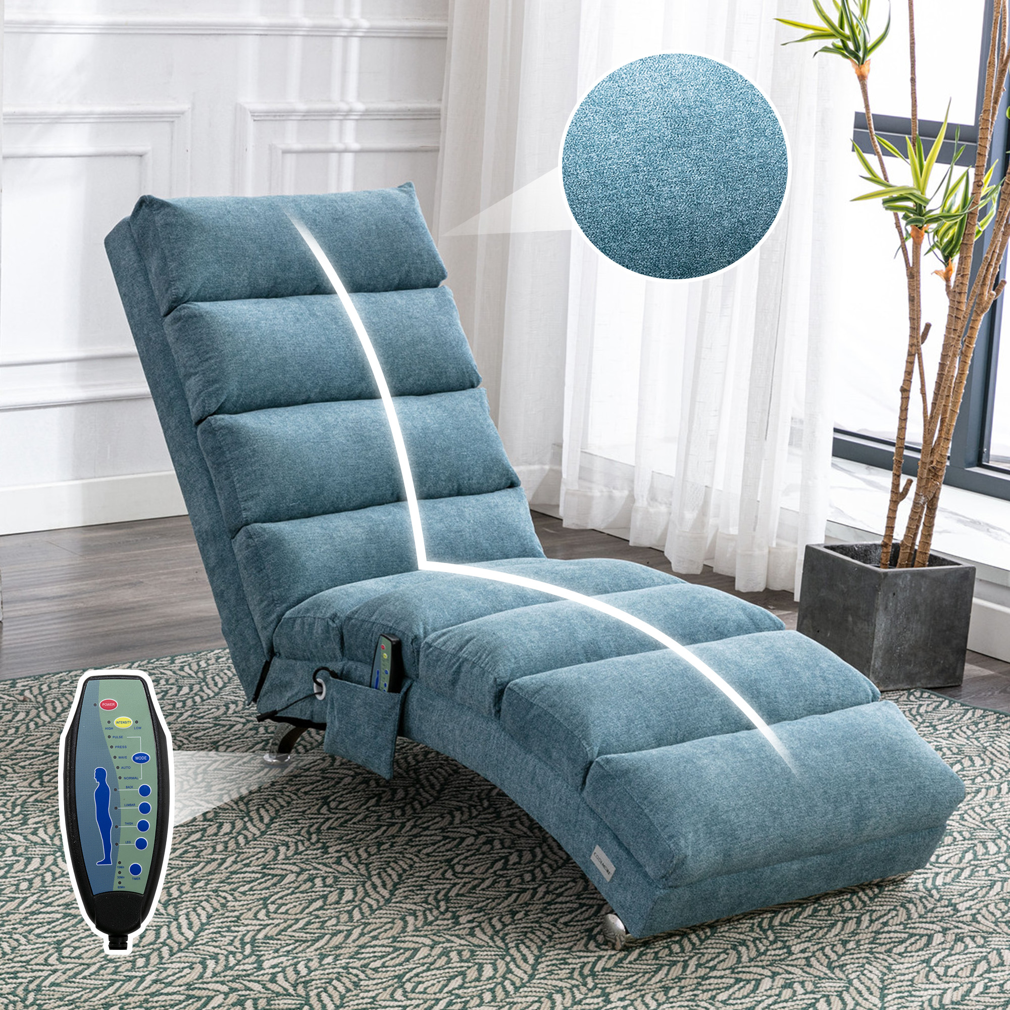 COOLMORE fauteuil chaise longue luxe avec vibration, tissu