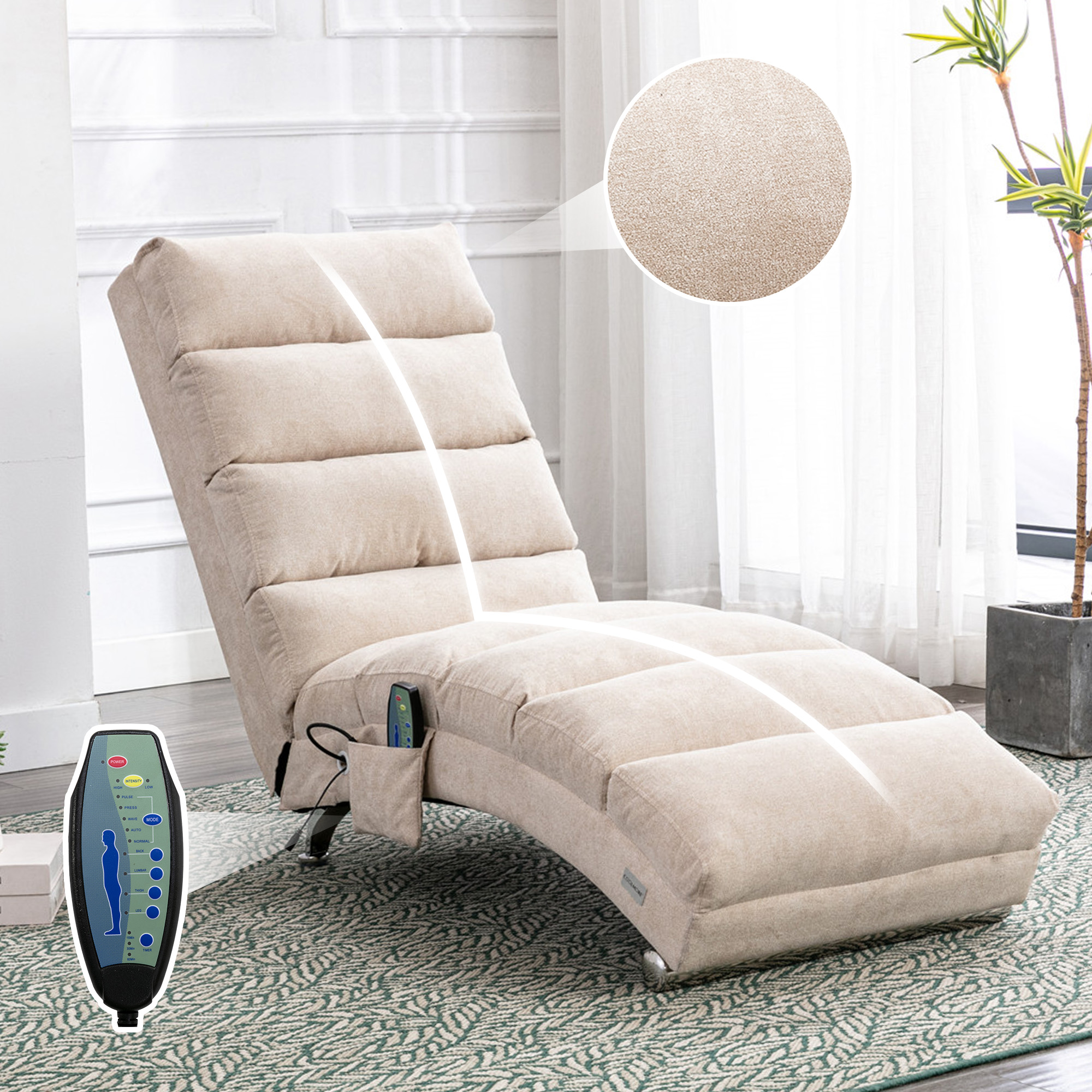 Méridienne COOLMORE luxe tissu vibration, grise