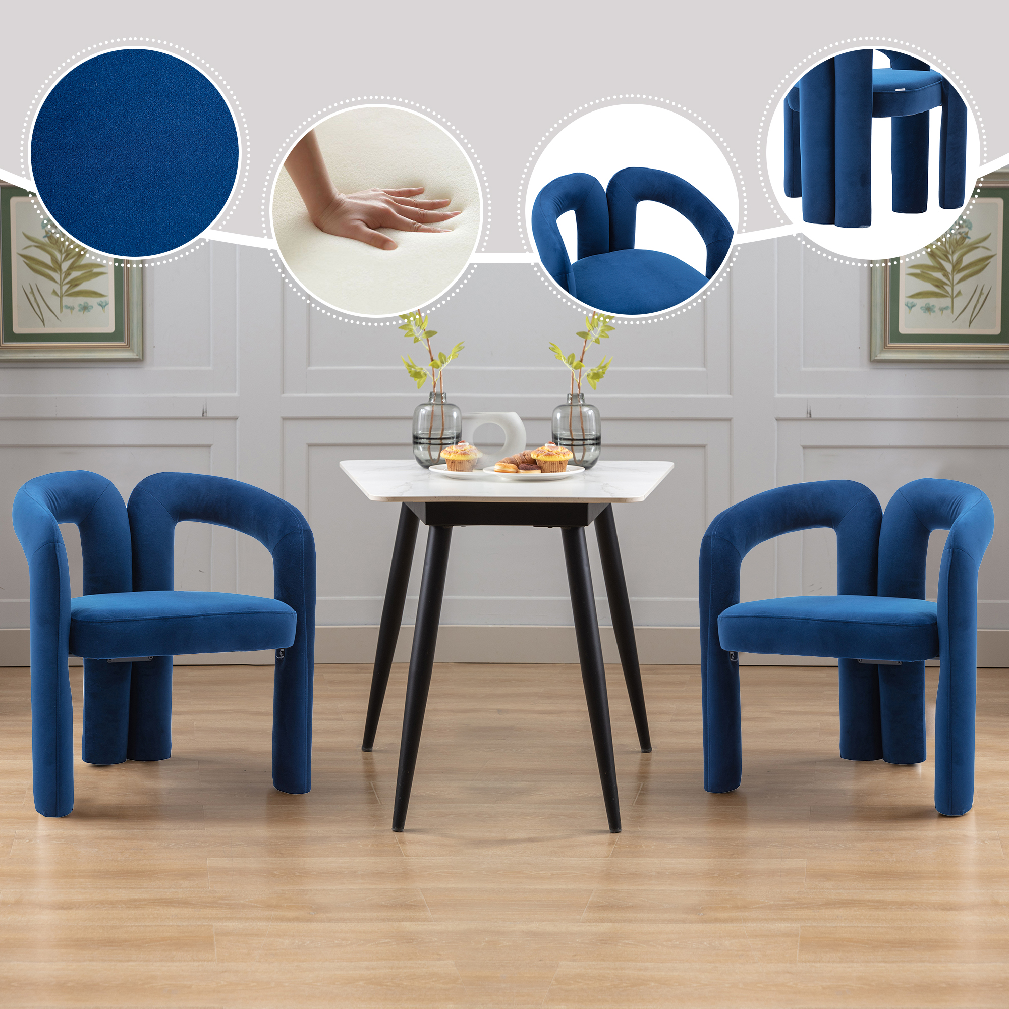 Chaise salle à manger velours contemporaine série 2 bleu marine